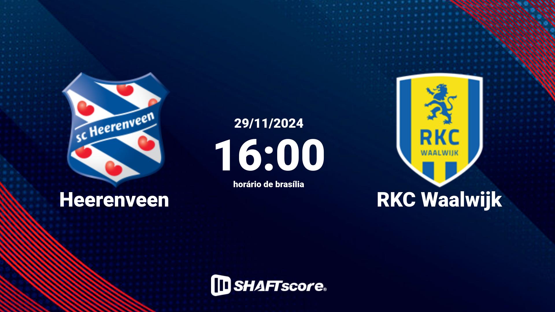 Estatísticas do jogo Heerenveen vs RKC Waalwijk 29.11 16:00