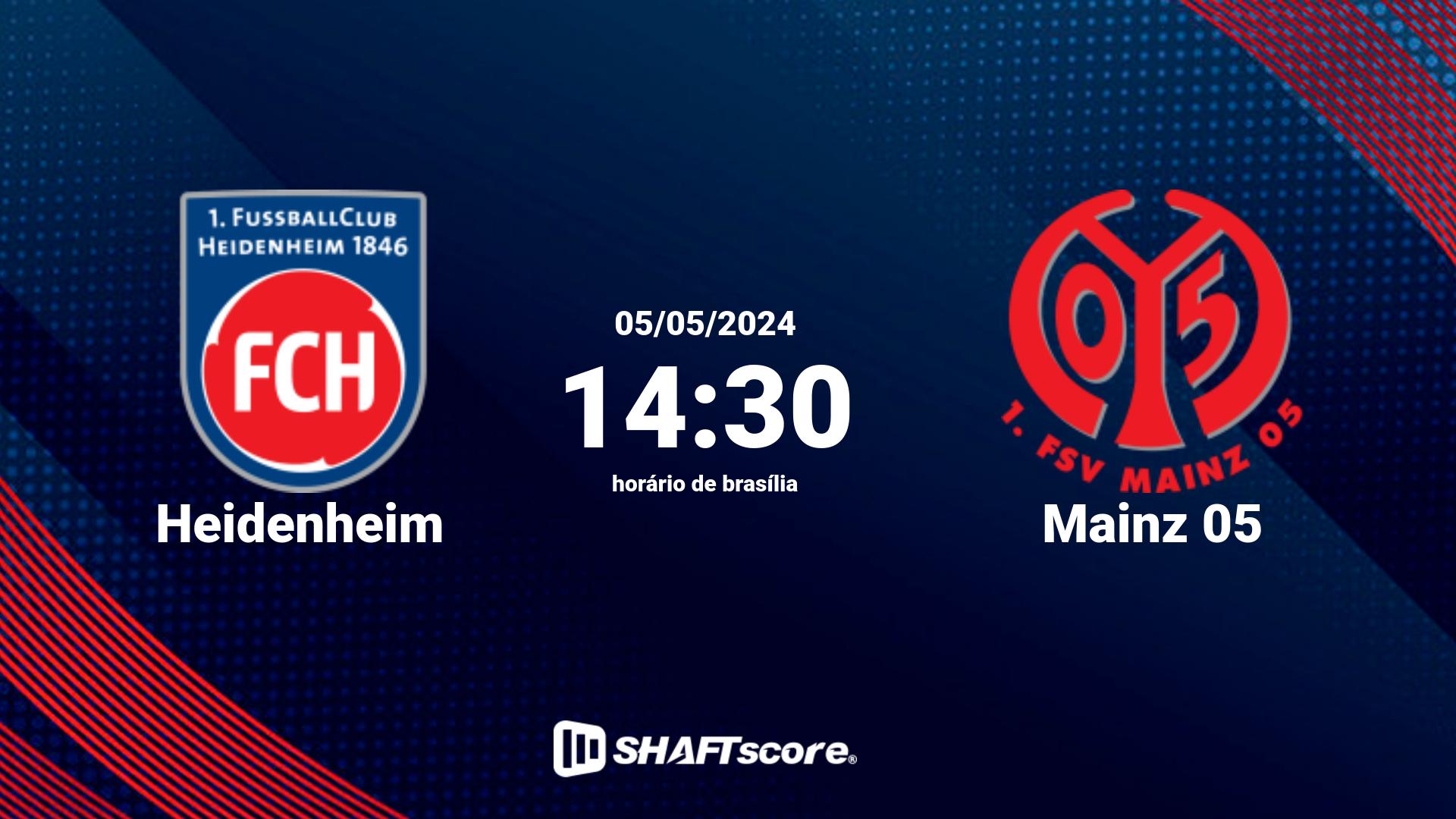 Estatísticas do jogo Heidenheim vs Mainz 05 05.05 14:30