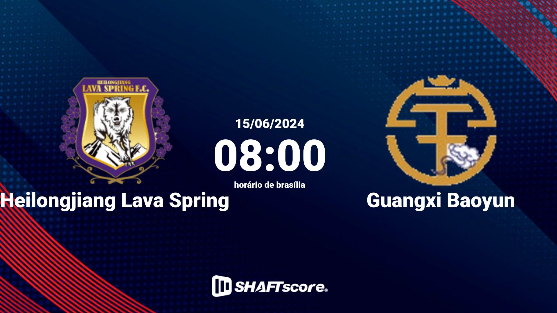 Estatísticas do jogo Heilongjiang Lava Spring vs Guangxi Baoyun 15.06 08:00