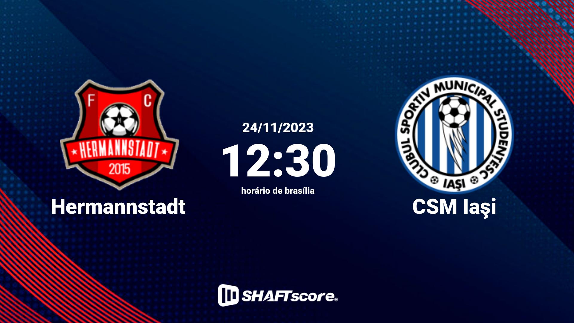 Estatísticas do jogo Hermannstadt vs CSM Iaşi 24.11 12:30