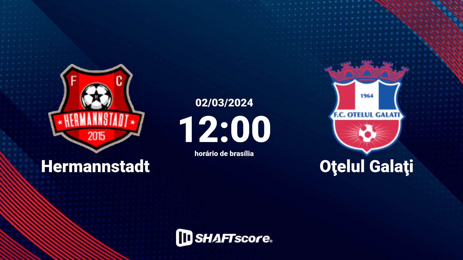 Estatísticas do jogo Hermannstadt vs Oţelul Galaţi 02.03 12:00