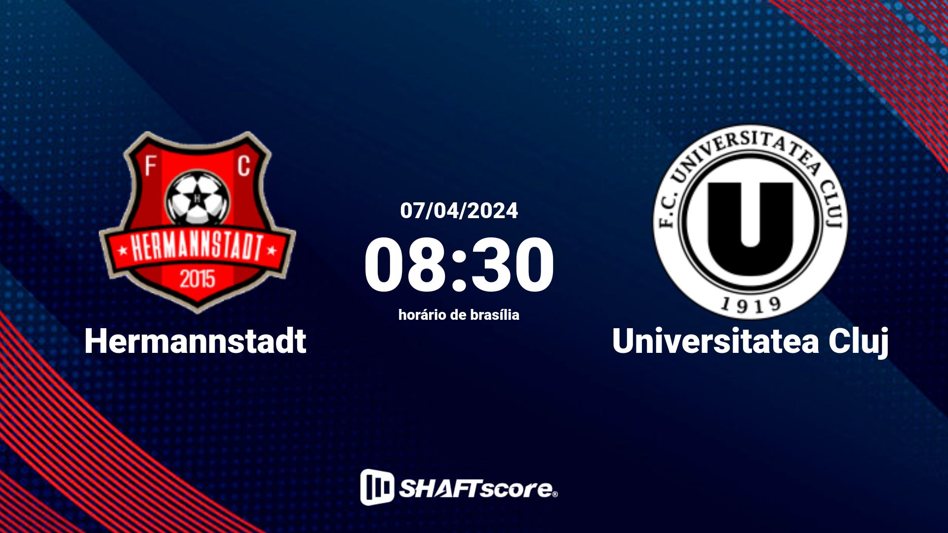 Estatísticas do jogo Hermannstadt vs Universitatea Cluj 07.04 08:30