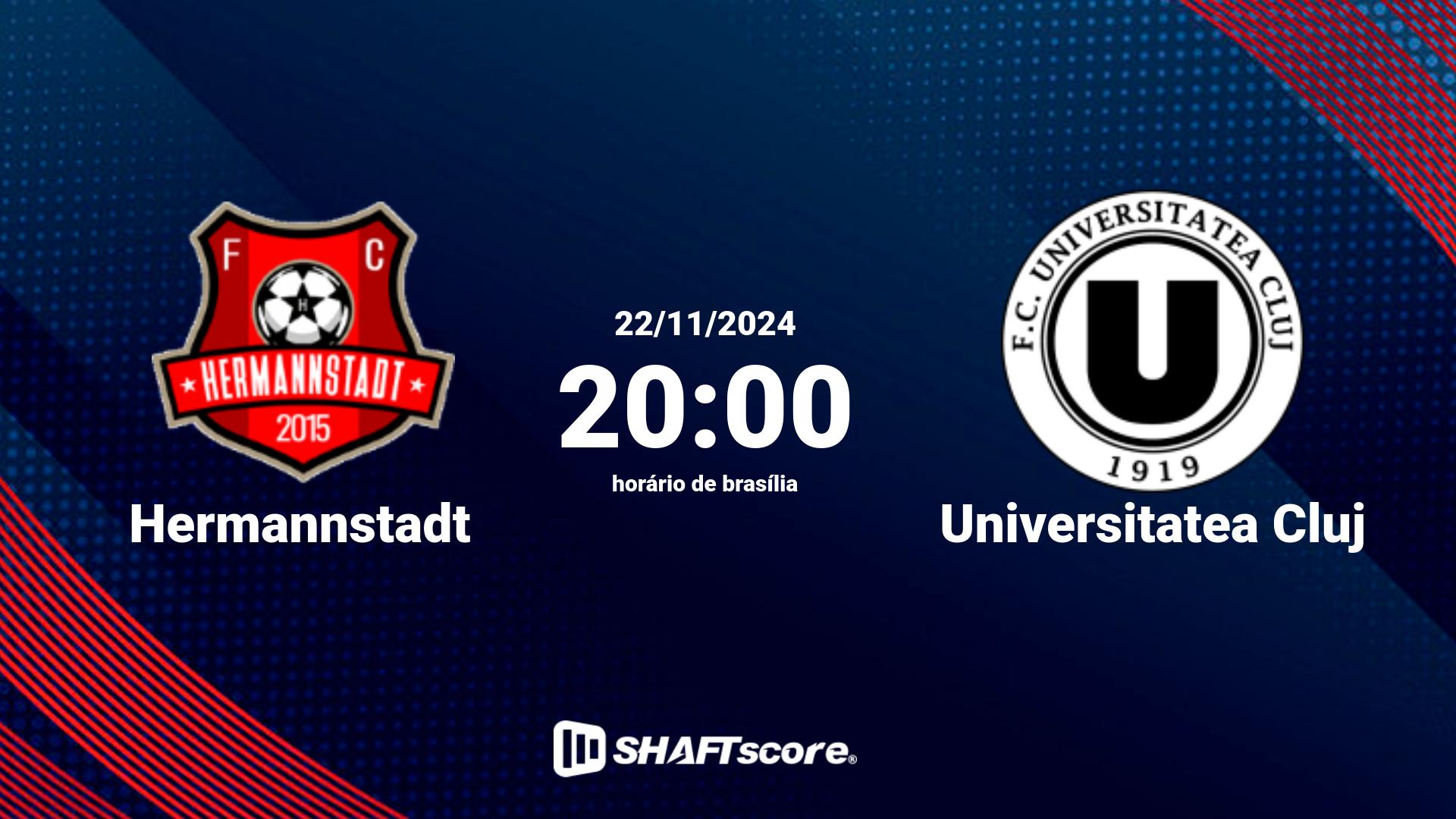 Estatísticas do jogo Hermannstadt vs Universitatea Cluj 22.11 20:00