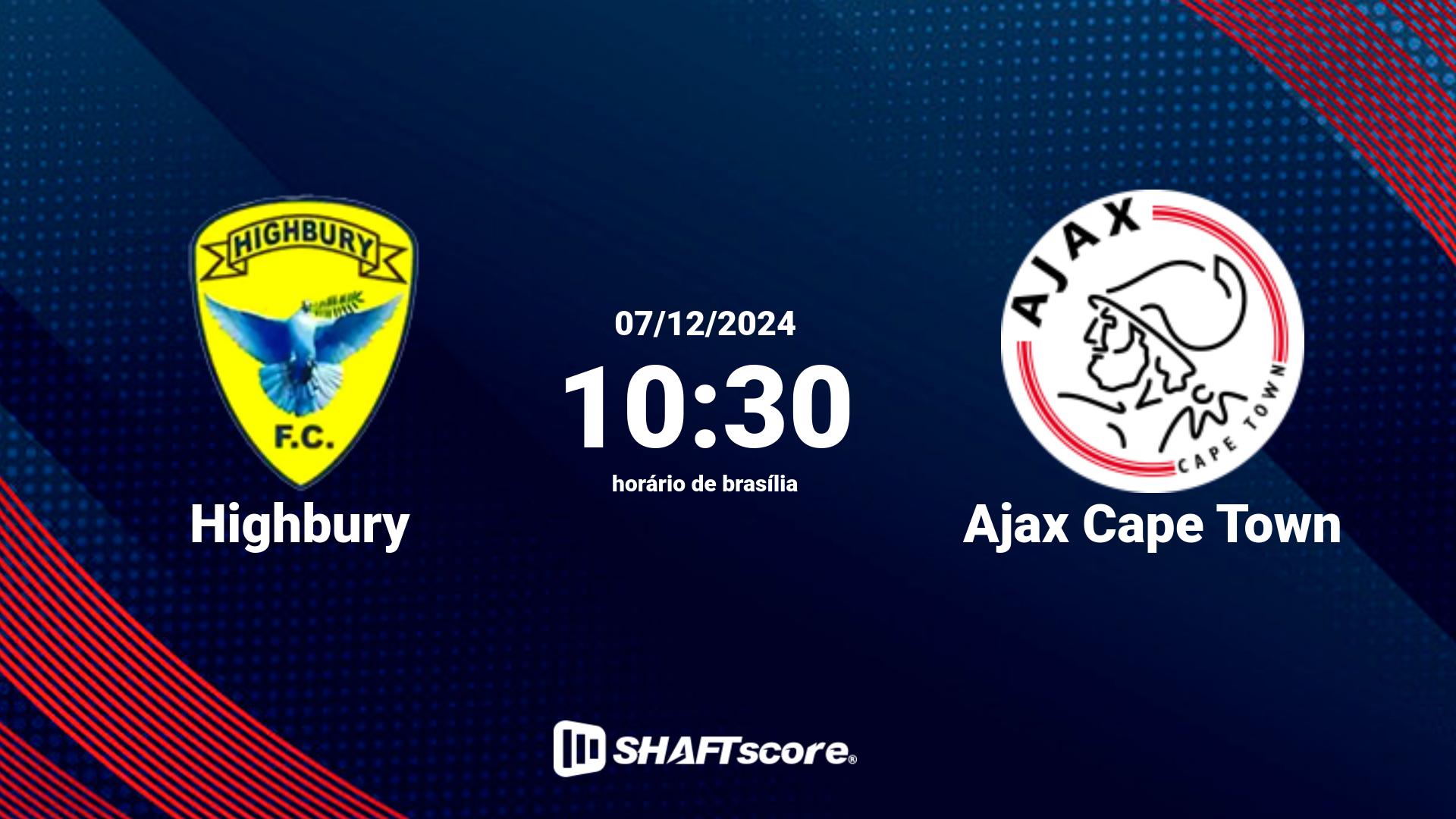 Estatísticas do jogo Highbury vs Ajax Cape Town 07.12 10:30