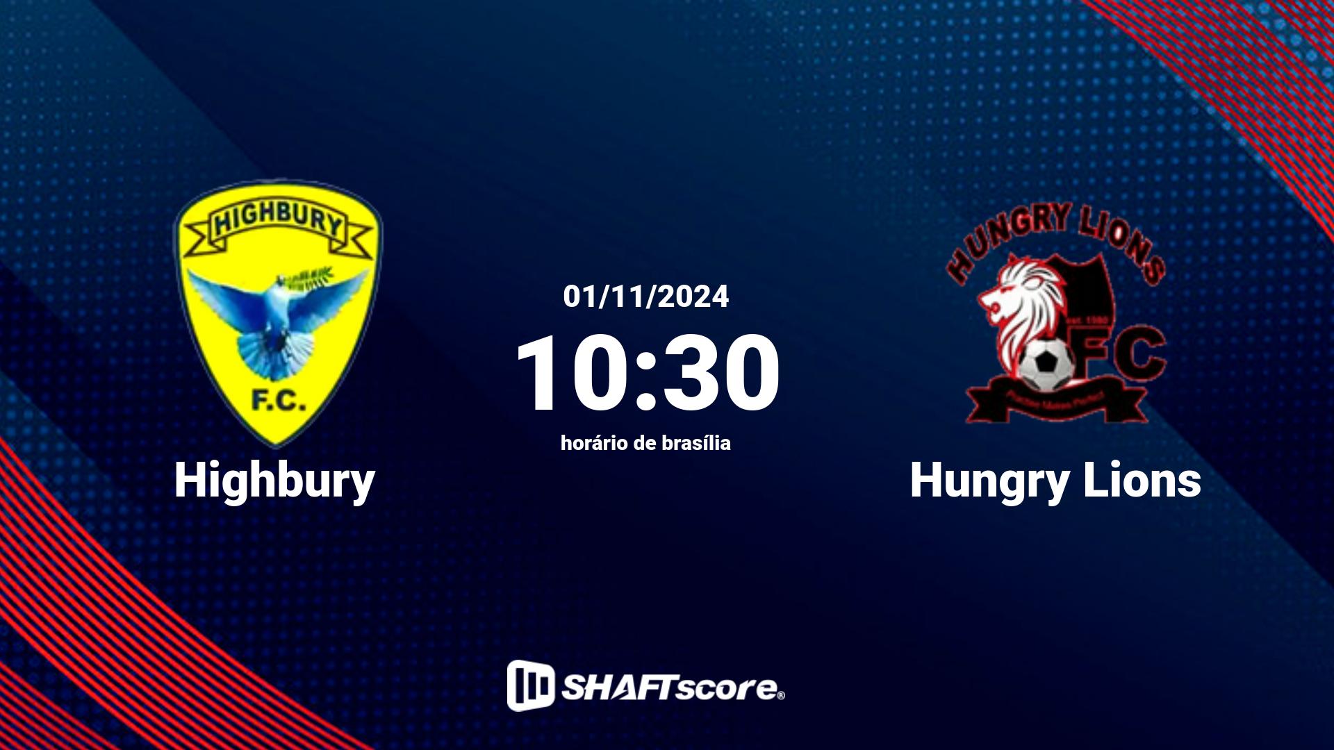 Estatísticas do jogo Highbury vs Hungry Lions 01.11 10:30