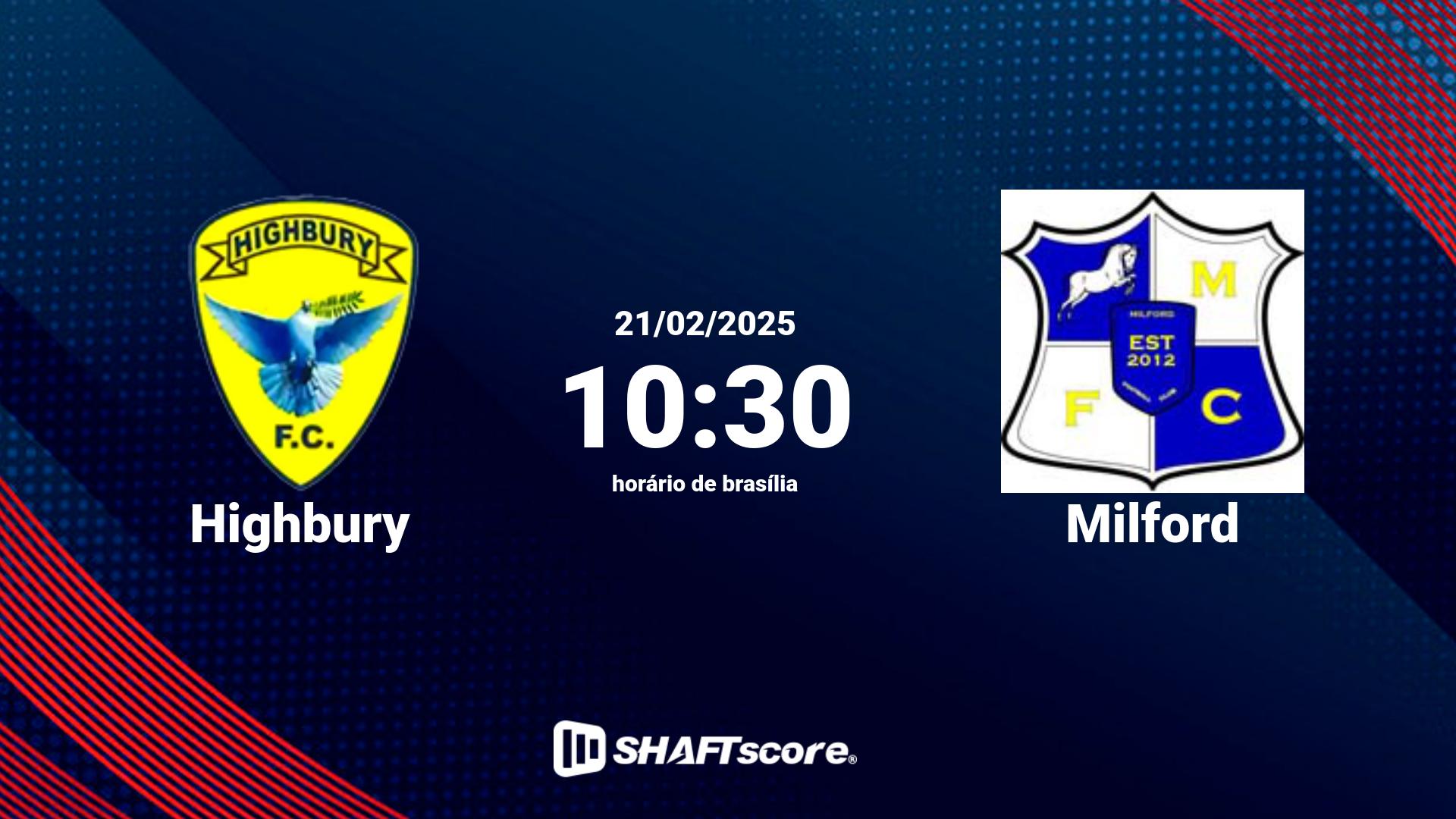 Estatísticas do jogo Highbury vs Milford 21.02 10:30