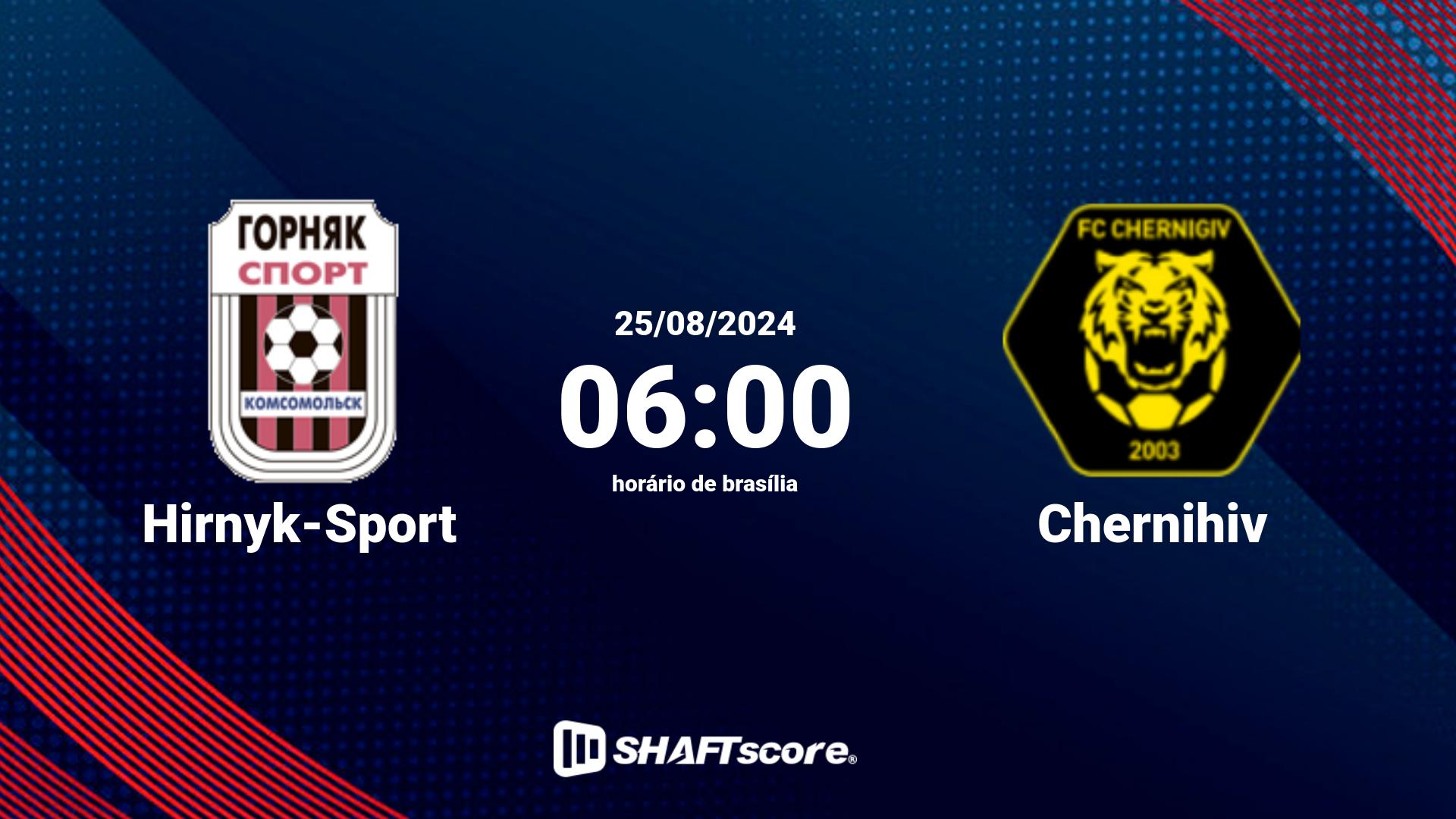 Estatísticas do jogo Hirnyk-Sport vs Chernihiv 25.08 06:00