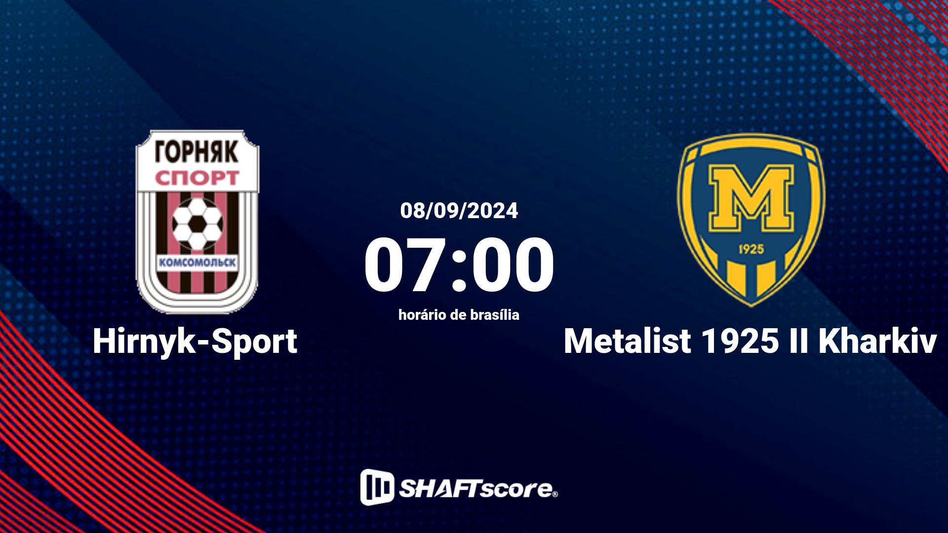 Estatísticas do jogo Hirnyk-Sport vs Metalist 1925 II Kharkiv 08.09 07:00