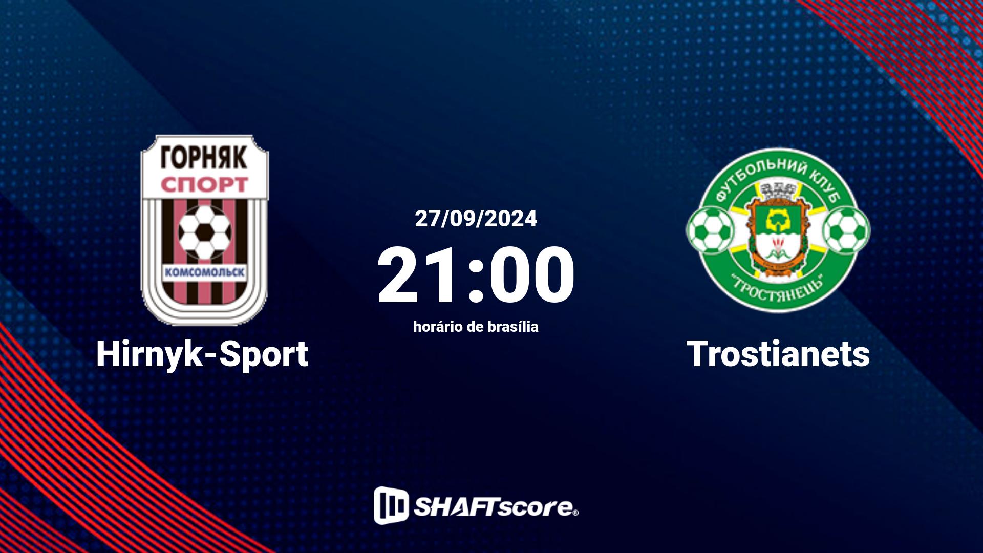 Estatísticas do jogo Hirnyk-Sport vs Trostianets 27.09 21:00