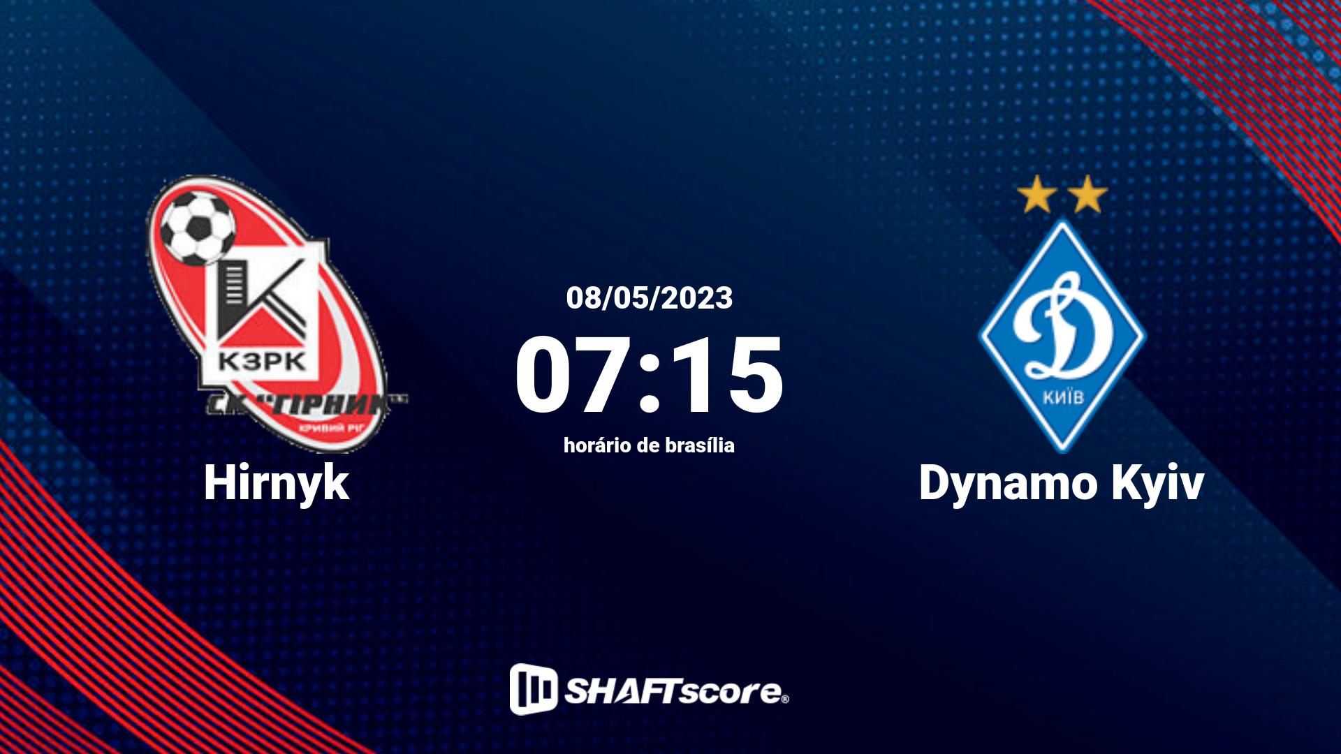 Estatísticas do jogo Hirnyk vs Dynamo Kyiv 08.05 07:15