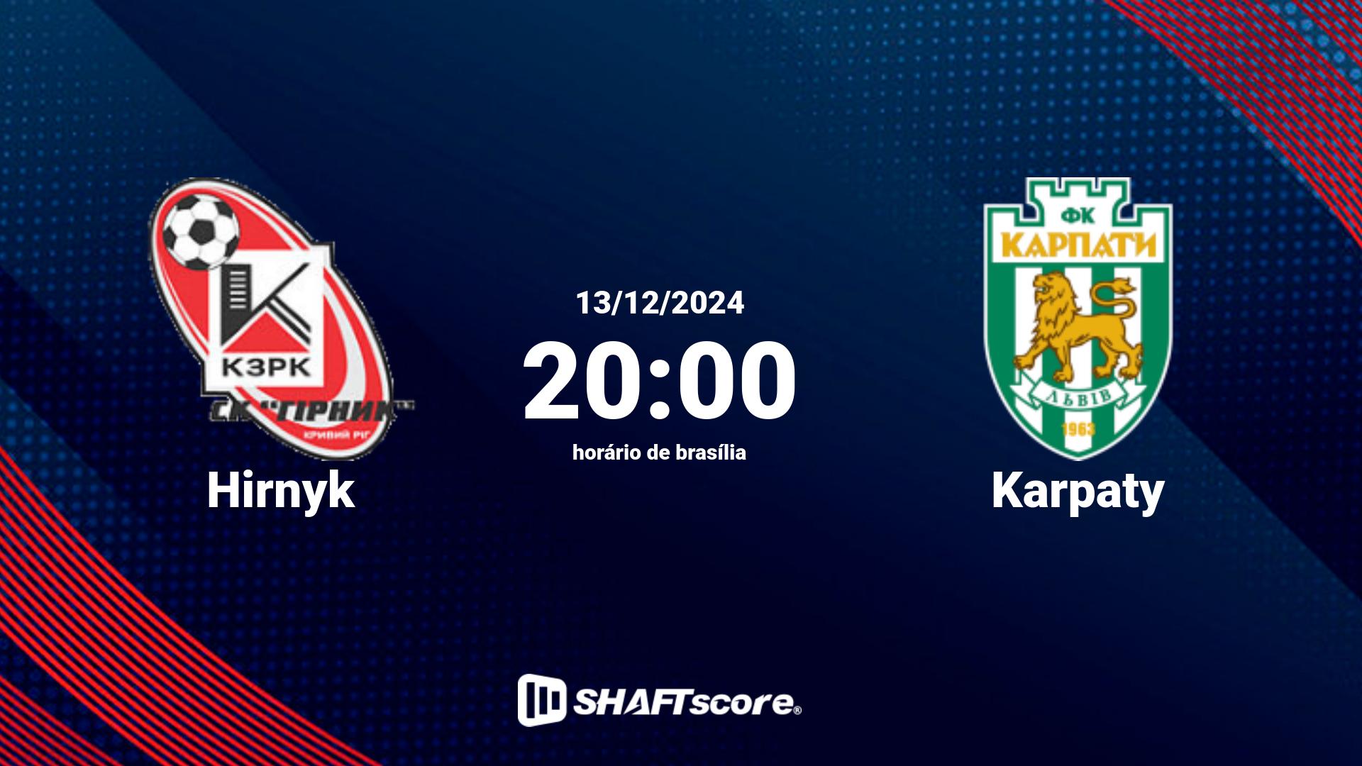 Estatísticas do jogo Hirnyk vs Karpaty 13.12 20:00