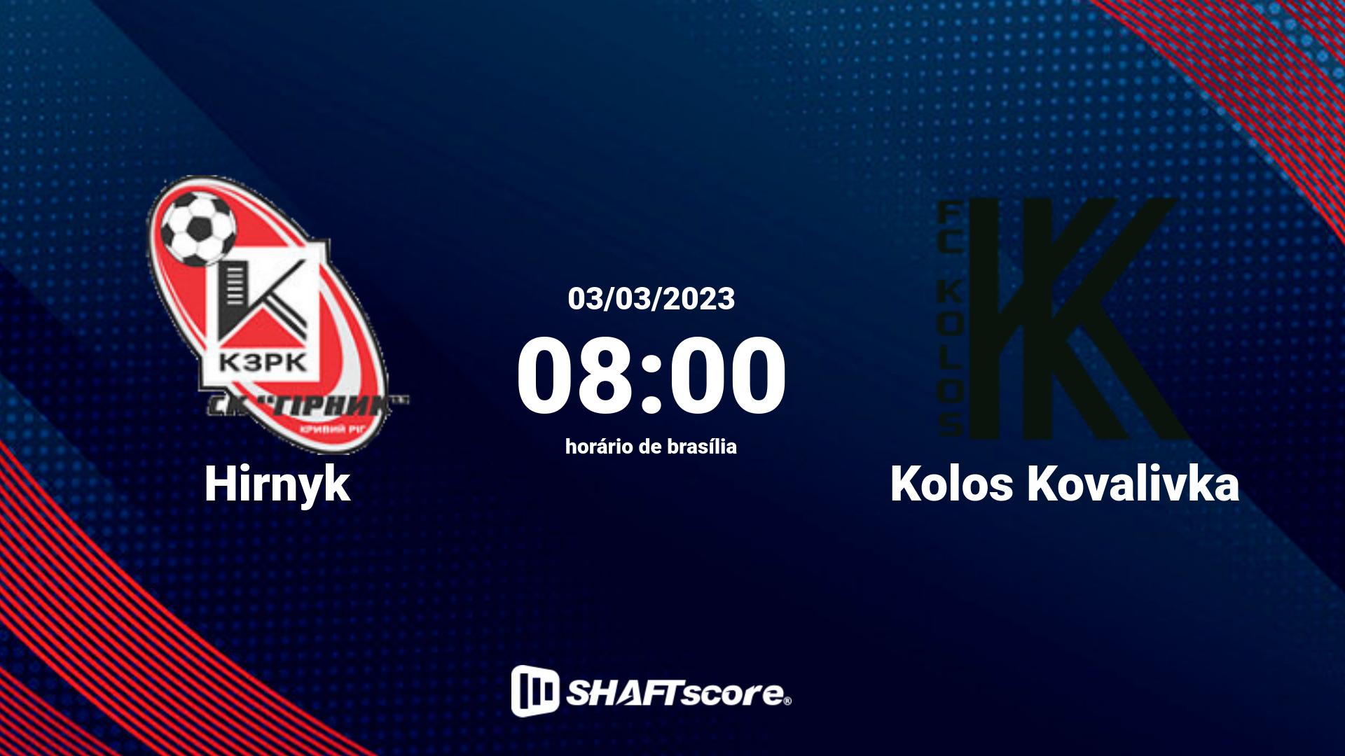 Estatísticas do jogo Hirnyk vs Kolos Kovalivka 03.03 08:00