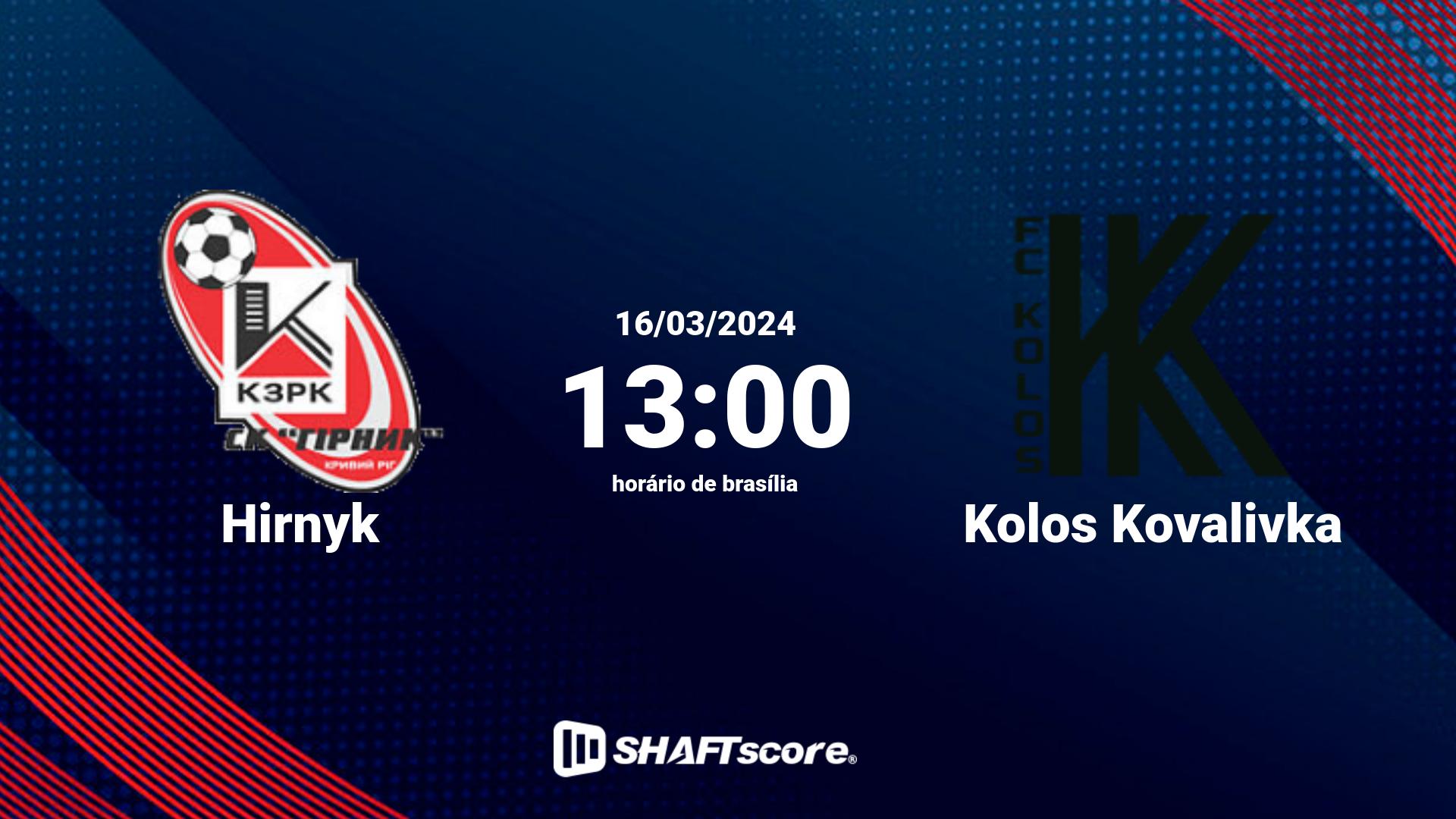 Estatísticas do jogo Hirnyk vs Kolos Kovalivka 16.03 13:00