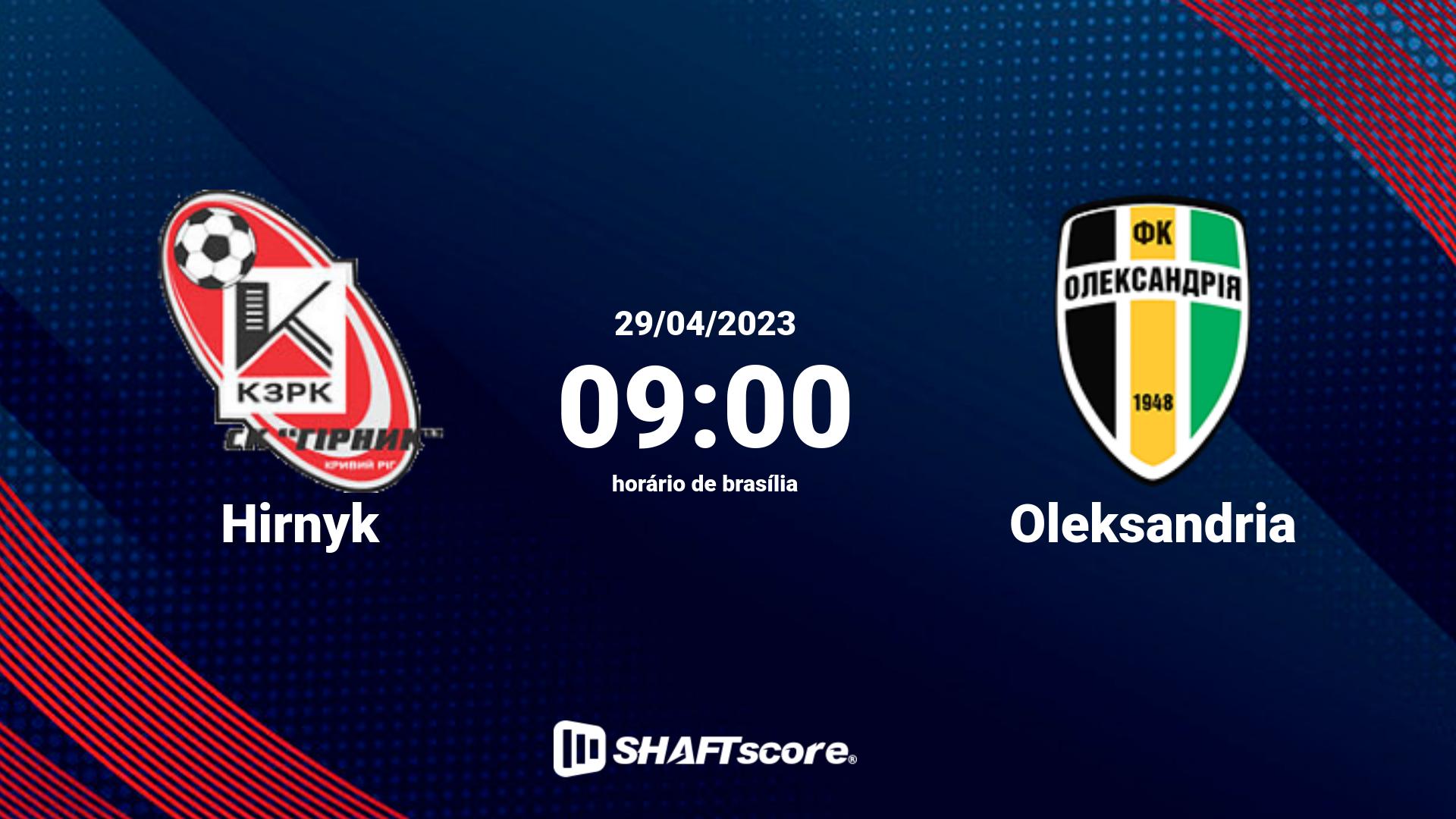 Estatísticas do jogo Hirnyk vs Oleksandria 29.04 09:00