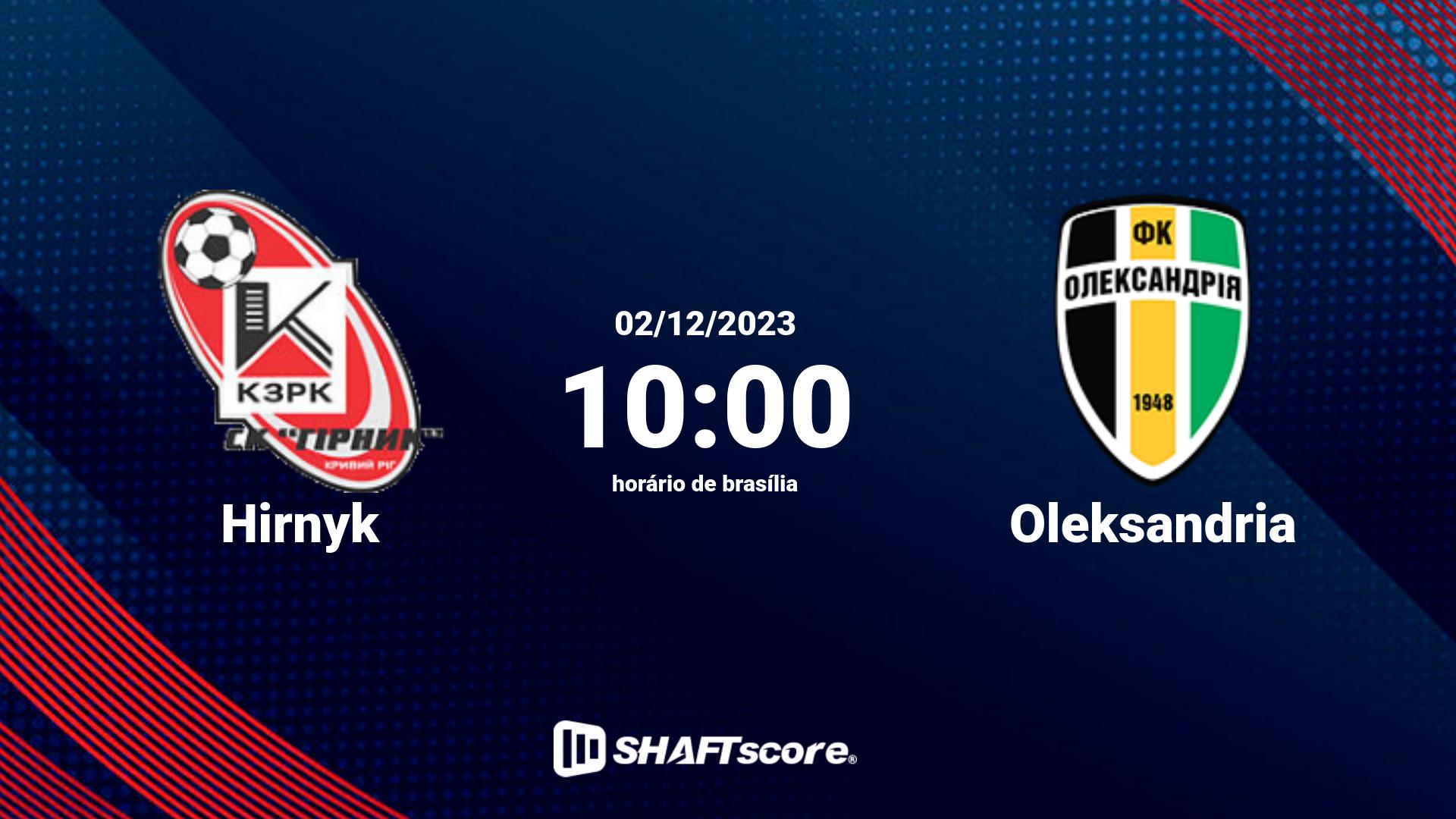 Estatísticas do jogo Hirnyk vs Oleksandria 02.12 10:00