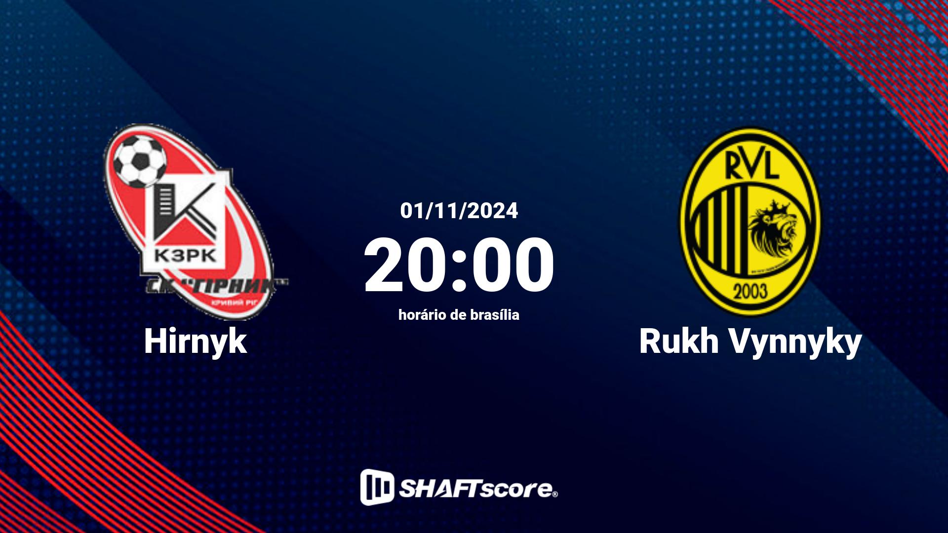 Estatísticas do jogo Hirnyk vs Rukh Vynnyky 01.11 20:00