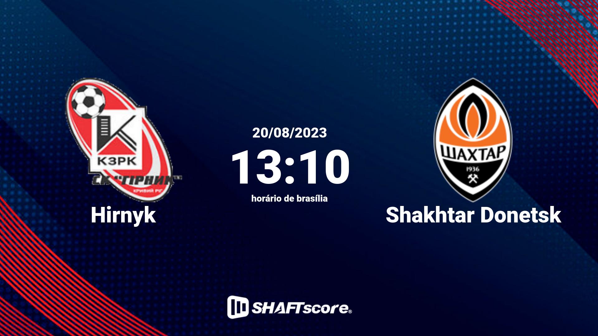 Estatísticas do jogo Hirnyk vs Shakhtar Donetsk 20.08 13:10