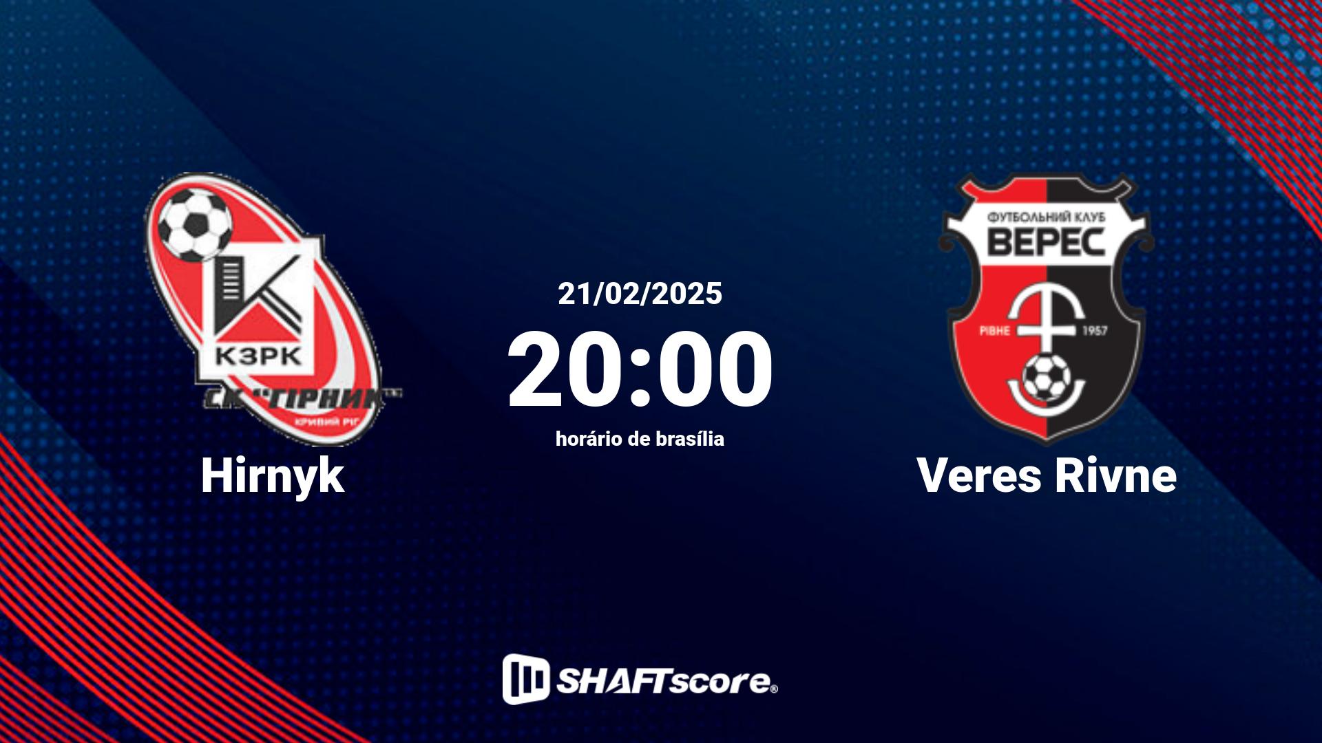 Estatísticas do jogo Hirnyk vs Veres Rivne 21.02 20:00