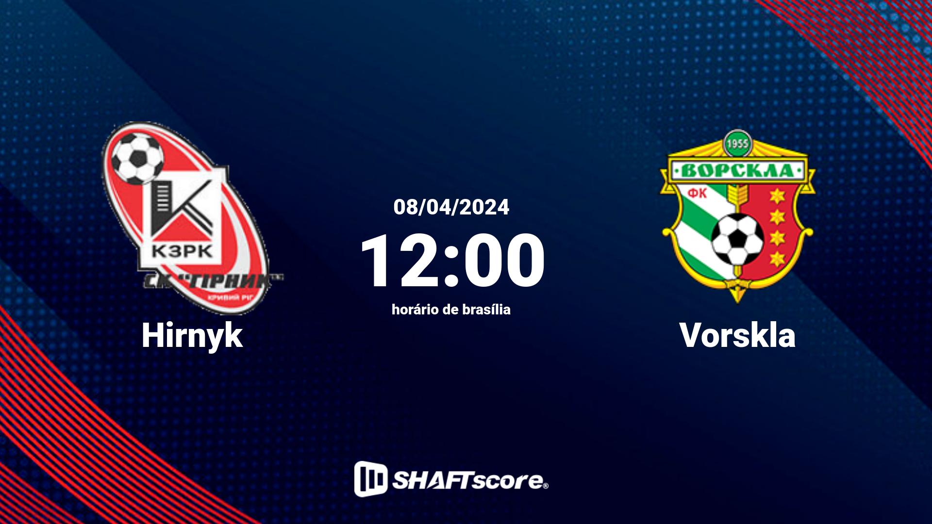 Estatísticas do jogo Hirnyk vs Vorskla 08.04 12:00