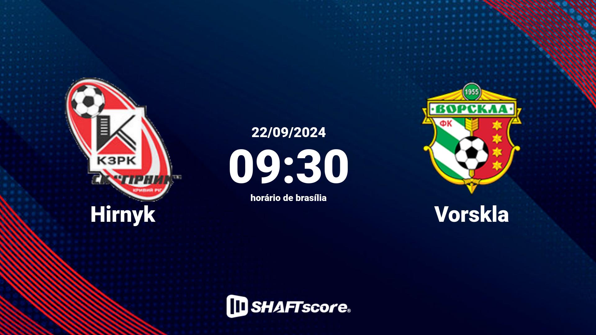 Estatísticas do jogo Hirnyk vs Vorskla 22.09 09:30