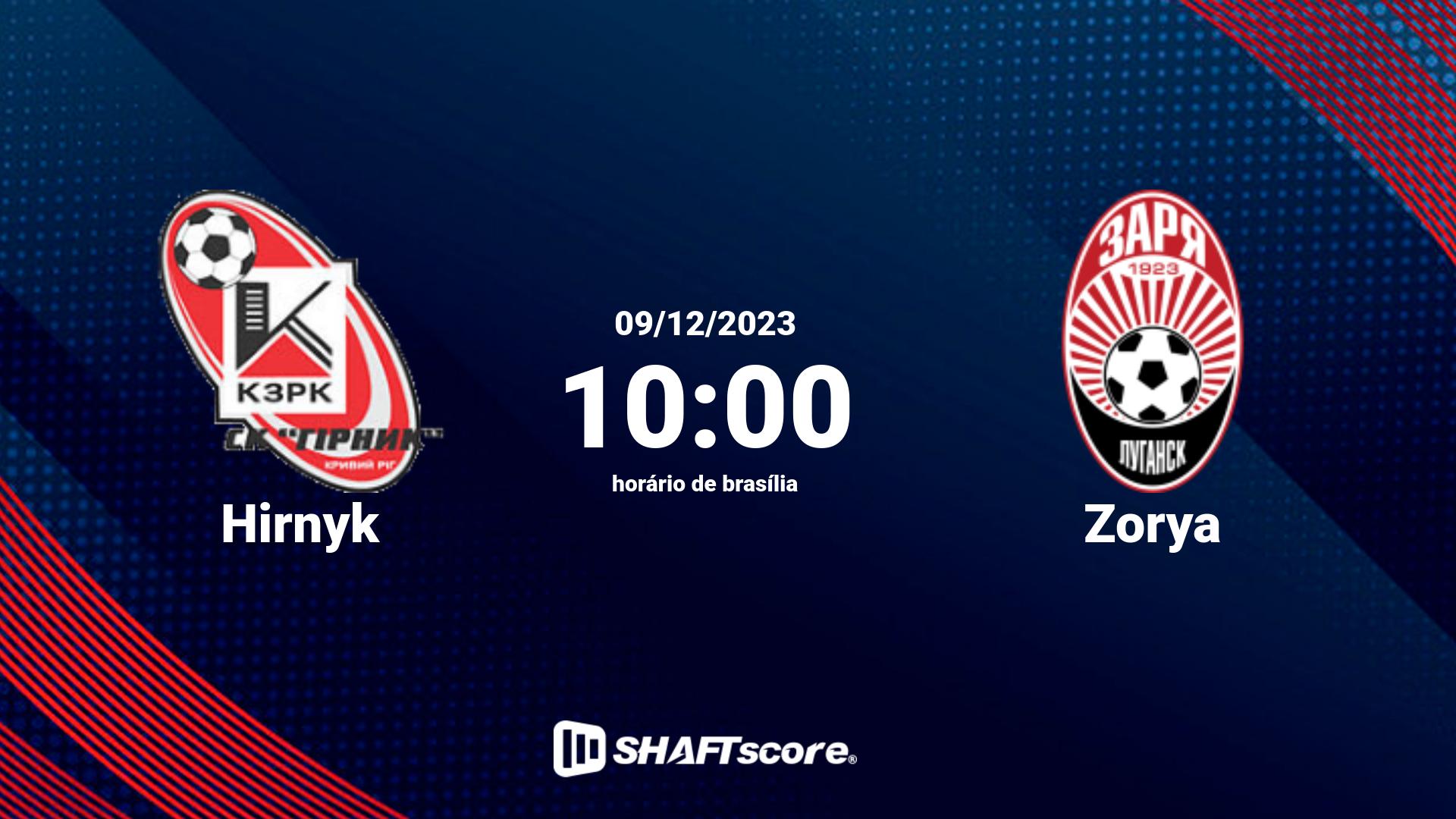 Estatísticas do jogo Hirnyk vs Zorya 09.12 10:00