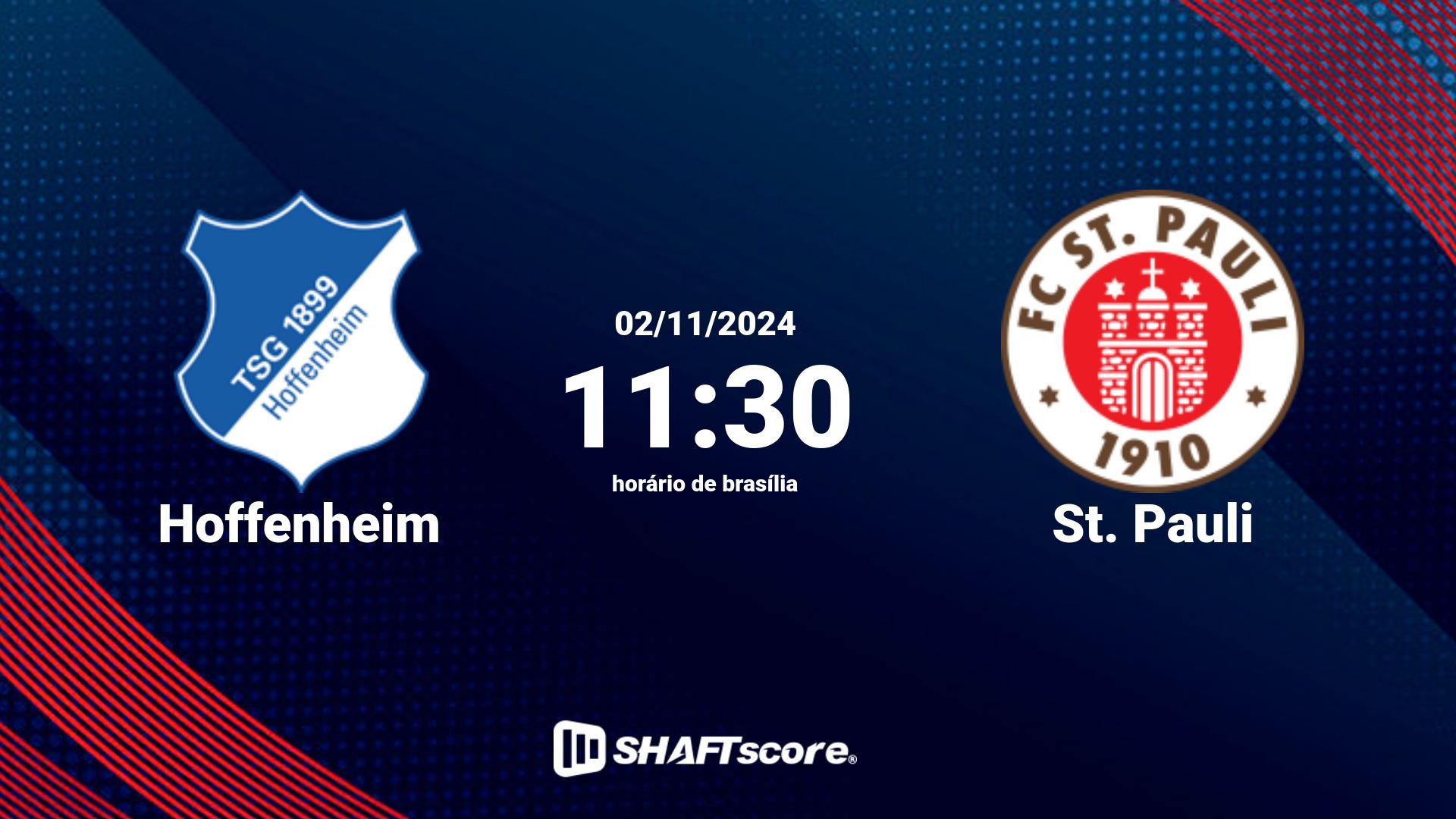 Estatísticas do jogo Hoffenheim vs St. Pauli 02.11 11:30