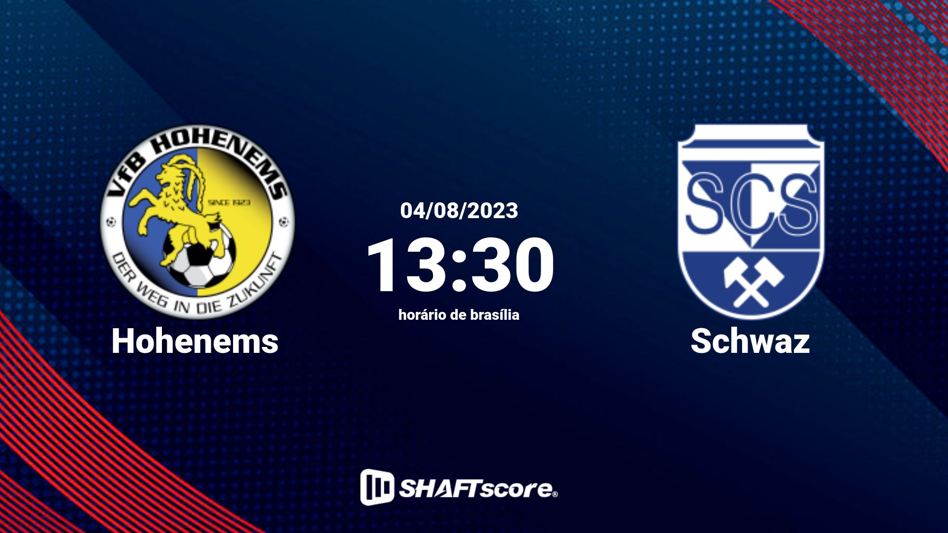 Estatísticas do jogo Hohenems vs Schwaz 04.08 13:30