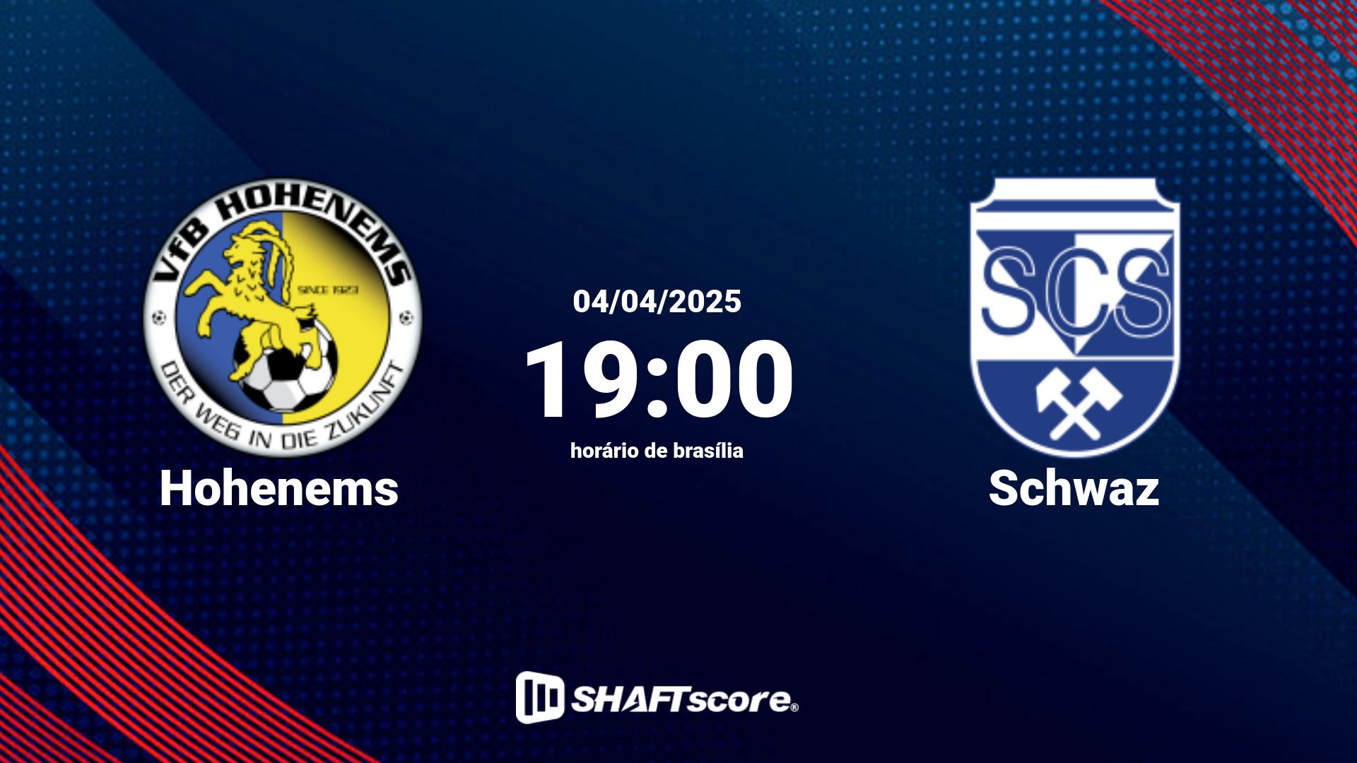 Estatísticas do jogo Hohenems vs Schwaz 04.04 19:00