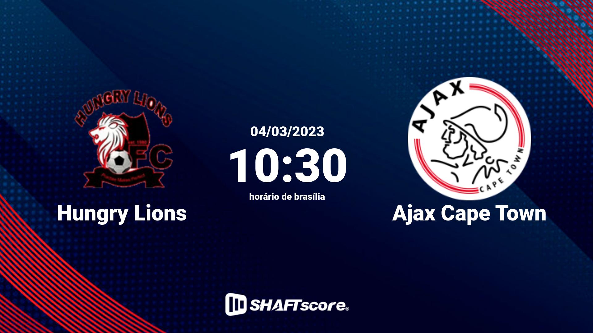 Estatísticas do jogo Hungry Lions vs Ajax Cape Town 04.03 10:30