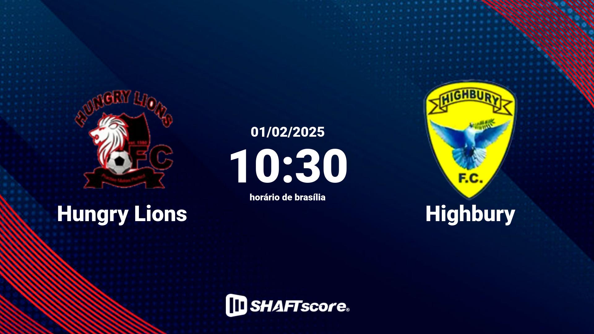 Estatísticas do jogo Hungry Lions vs Highbury 01.02 10:30