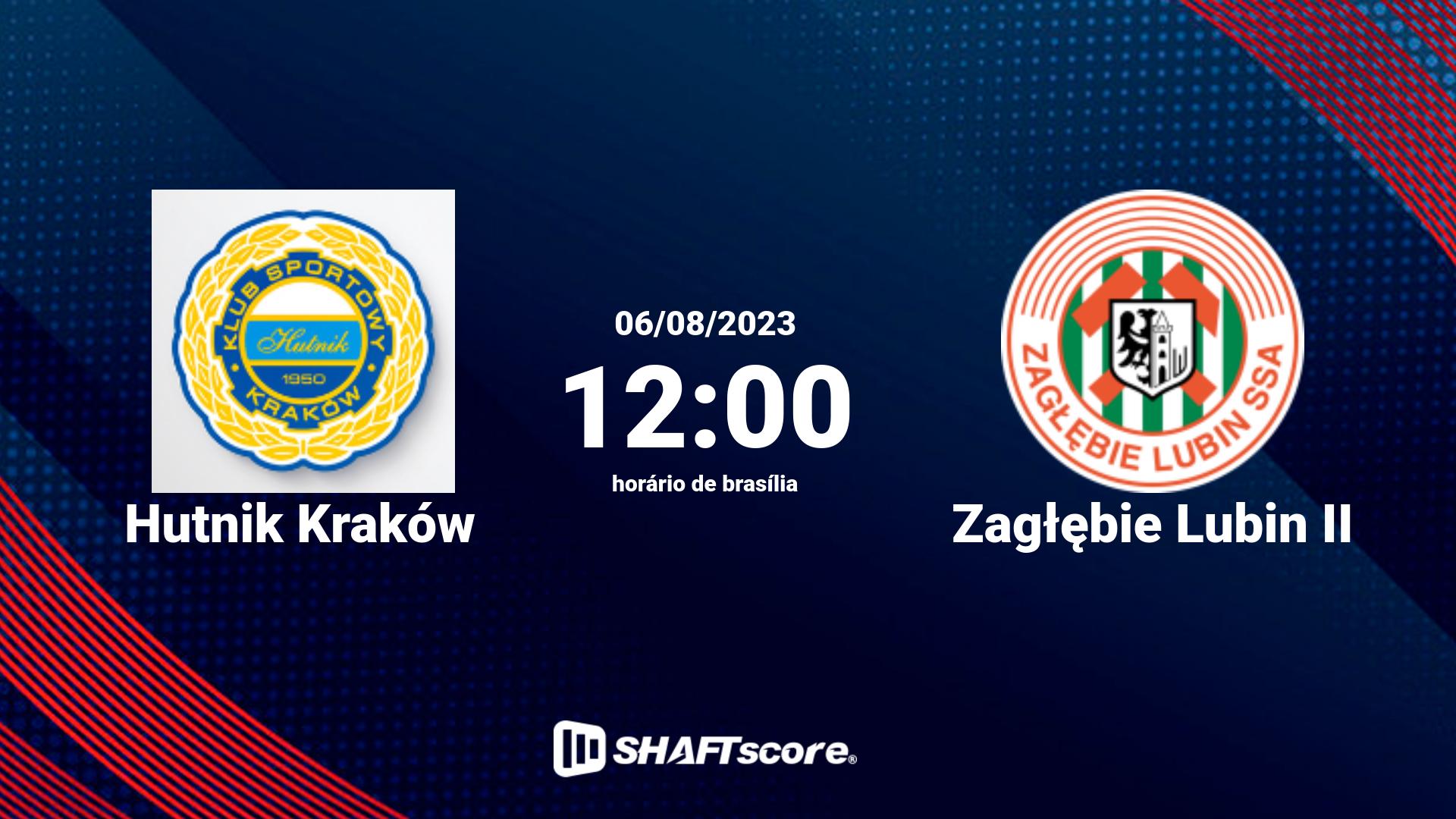 Estatísticas do jogo Hutnik Kraków vs Zagłębie Lubin II 06.08 12:00