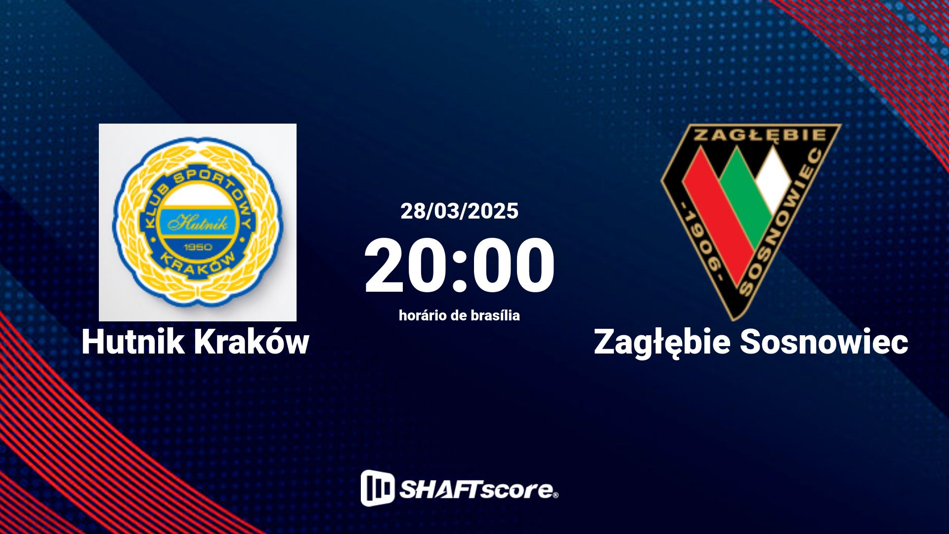 Estatísticas do jogo Hutnik Kraków vs Zagłębie Sosnowiec 28.03 20:00