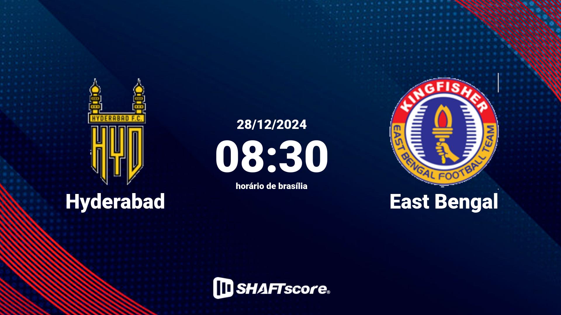 Estatísticas do jogo Hyderabad vs East Bengal 28.12 08:30