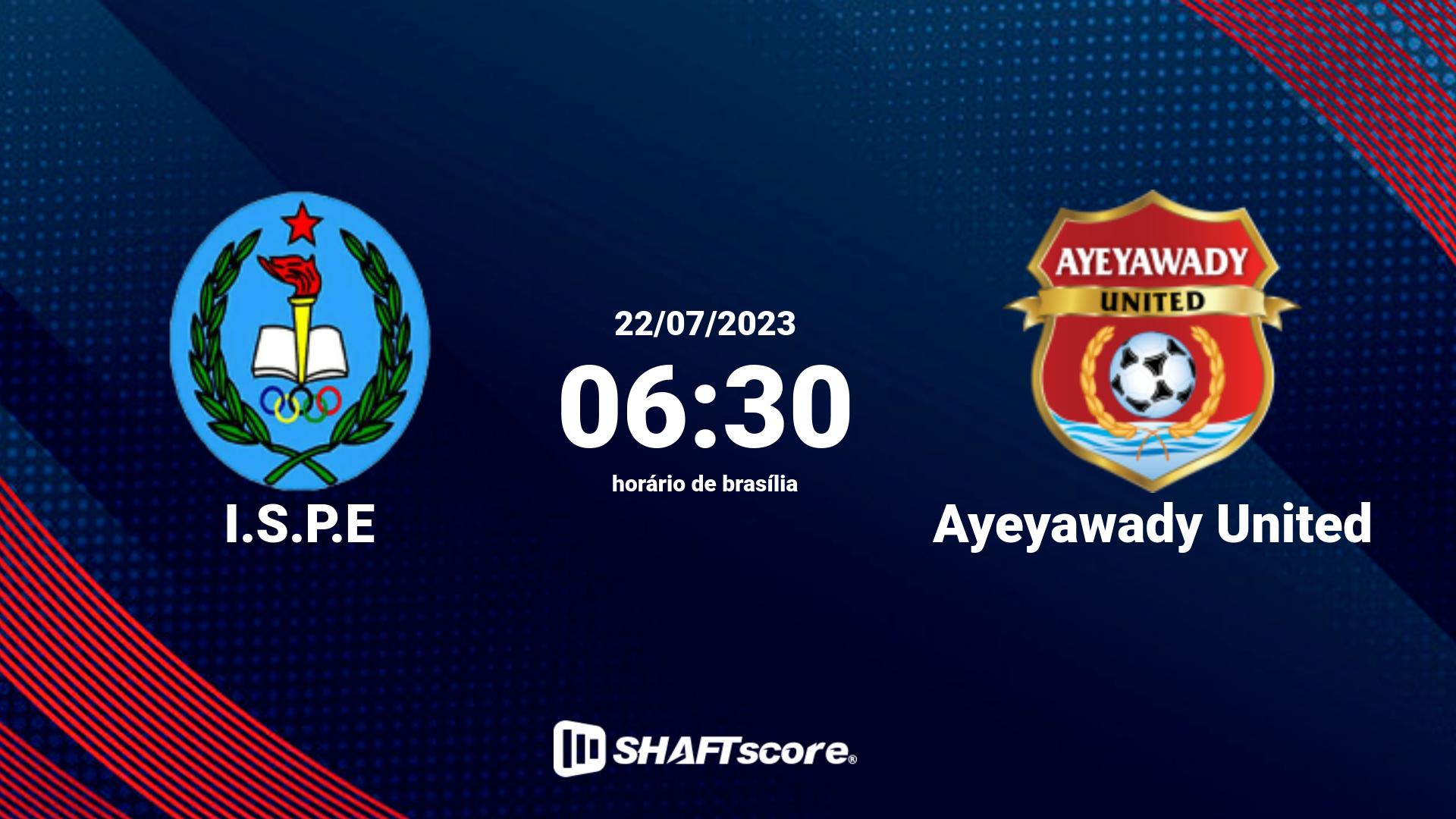 Estatísticas do jogo I.S.P.E vs Ayeyawady United 22.07 06:30