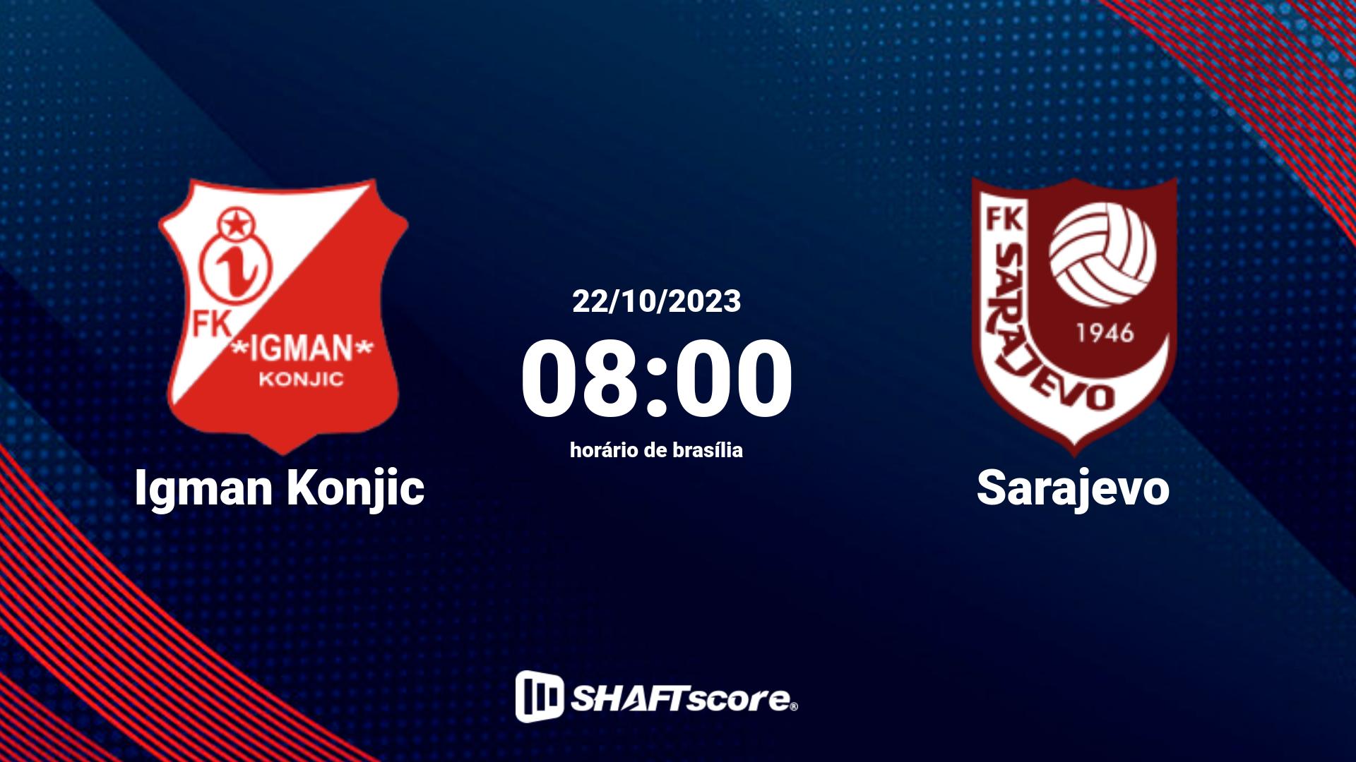 Estatísticas do jogo Igman Konjic vs Sarajevo 22.10 08:00