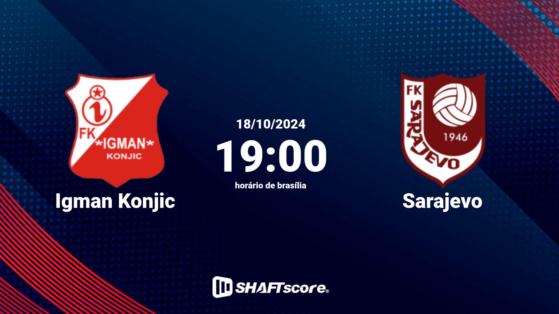 Estatísticas do jogo Igman Konjic vs Sarajevo 18.10 19:00