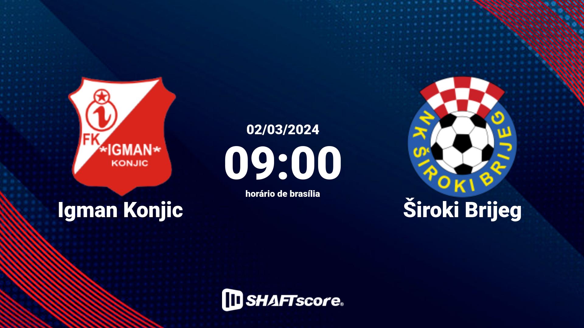 Estatísticas do jogo Igman Konjic vs Široki Brijeg 02.03 09:00