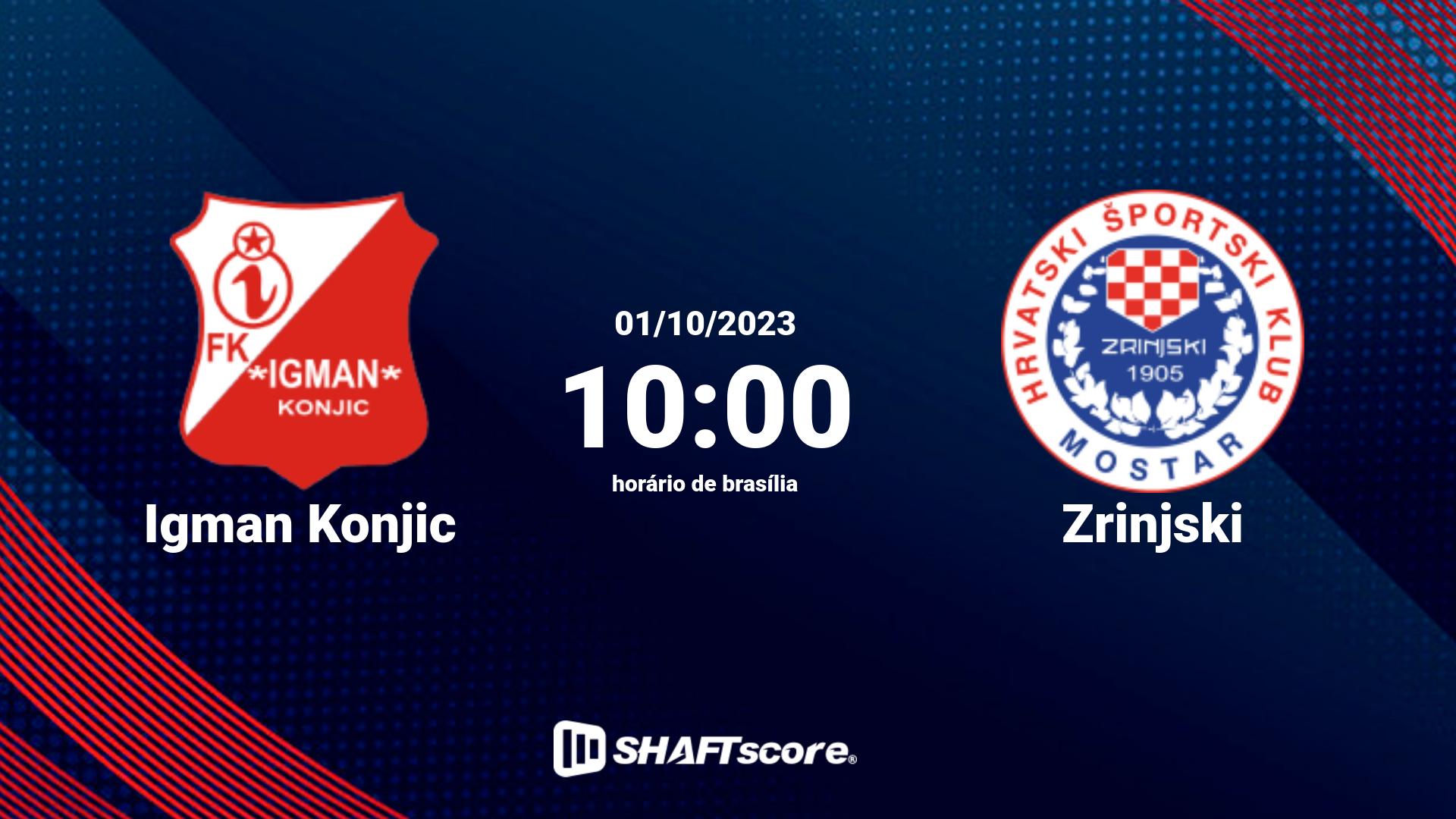 Estatísticas do jogo Igman Konjic vs Zrinjski 01.10 10:00