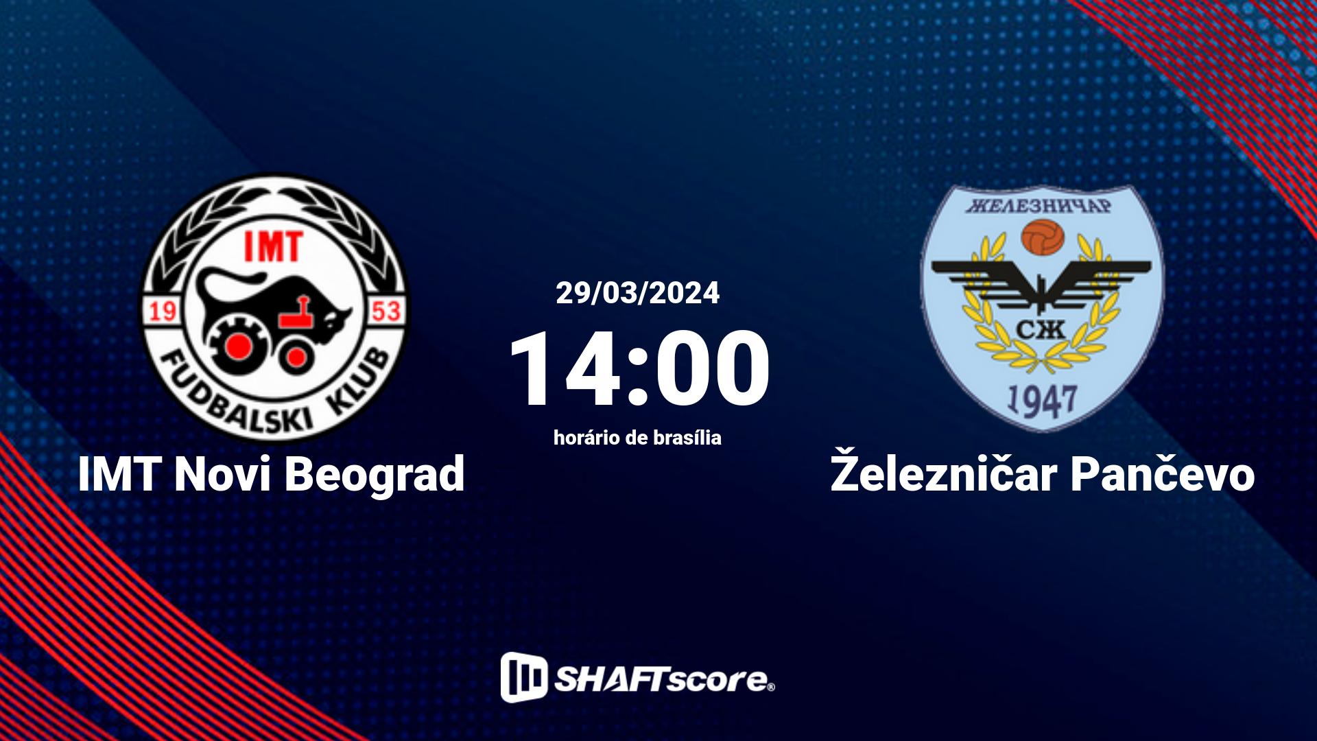 Estatísticas do jogo IMT Novi Beograd vs Železničar Pančevo 29.03 14:00