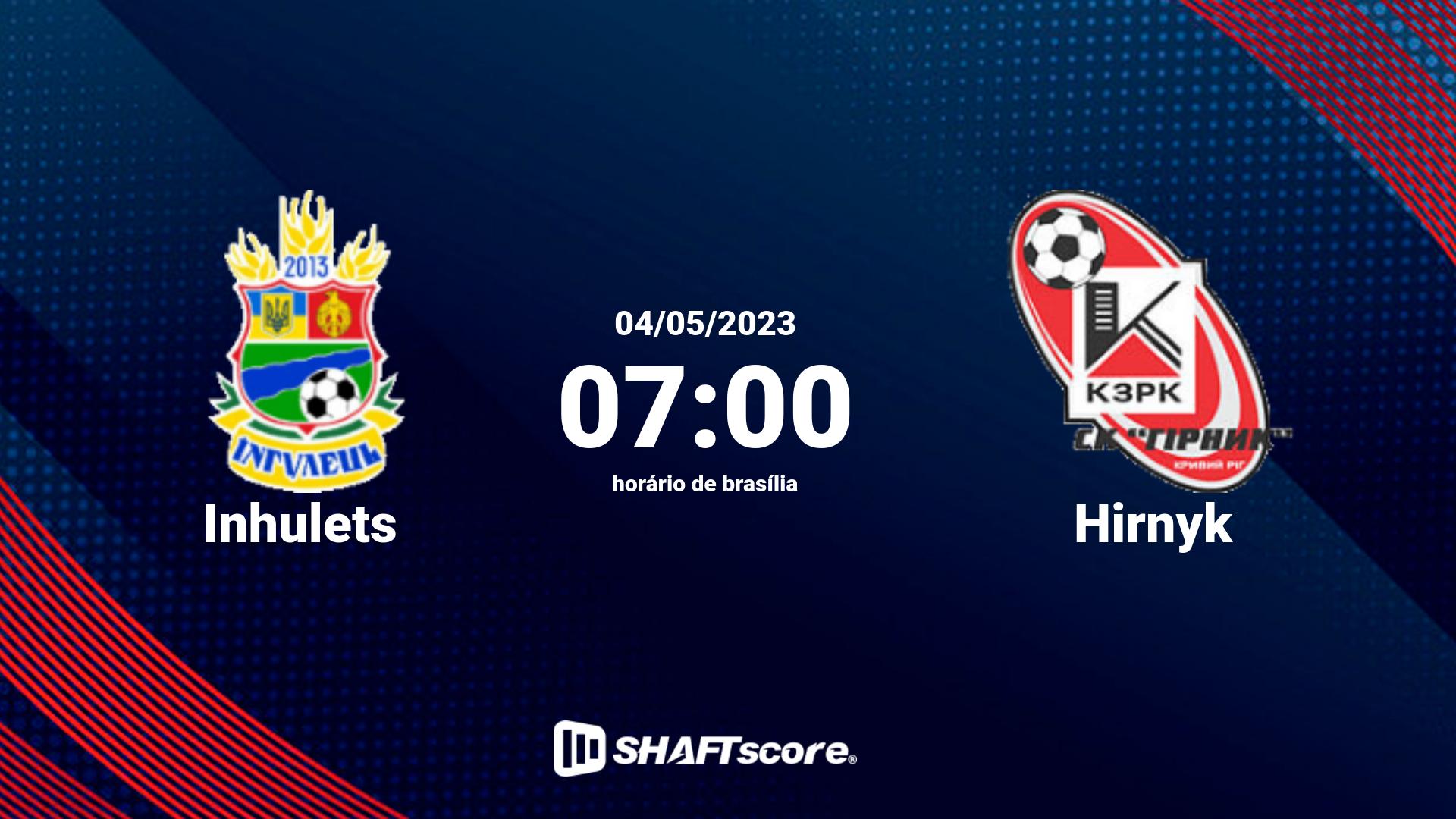 Estatísticas do jogo Inhulets vs Hirnyk 04.05 07:00