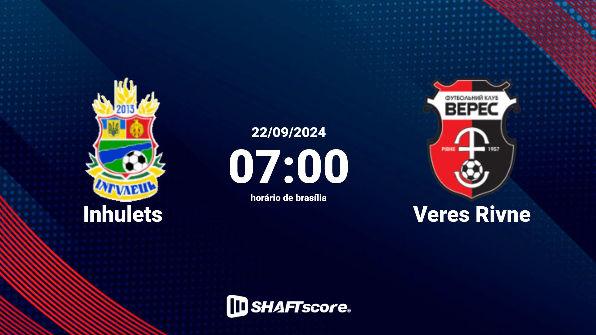 Estatísticas do jogo Inhulets vs Veres Rivne 22.09 07:00