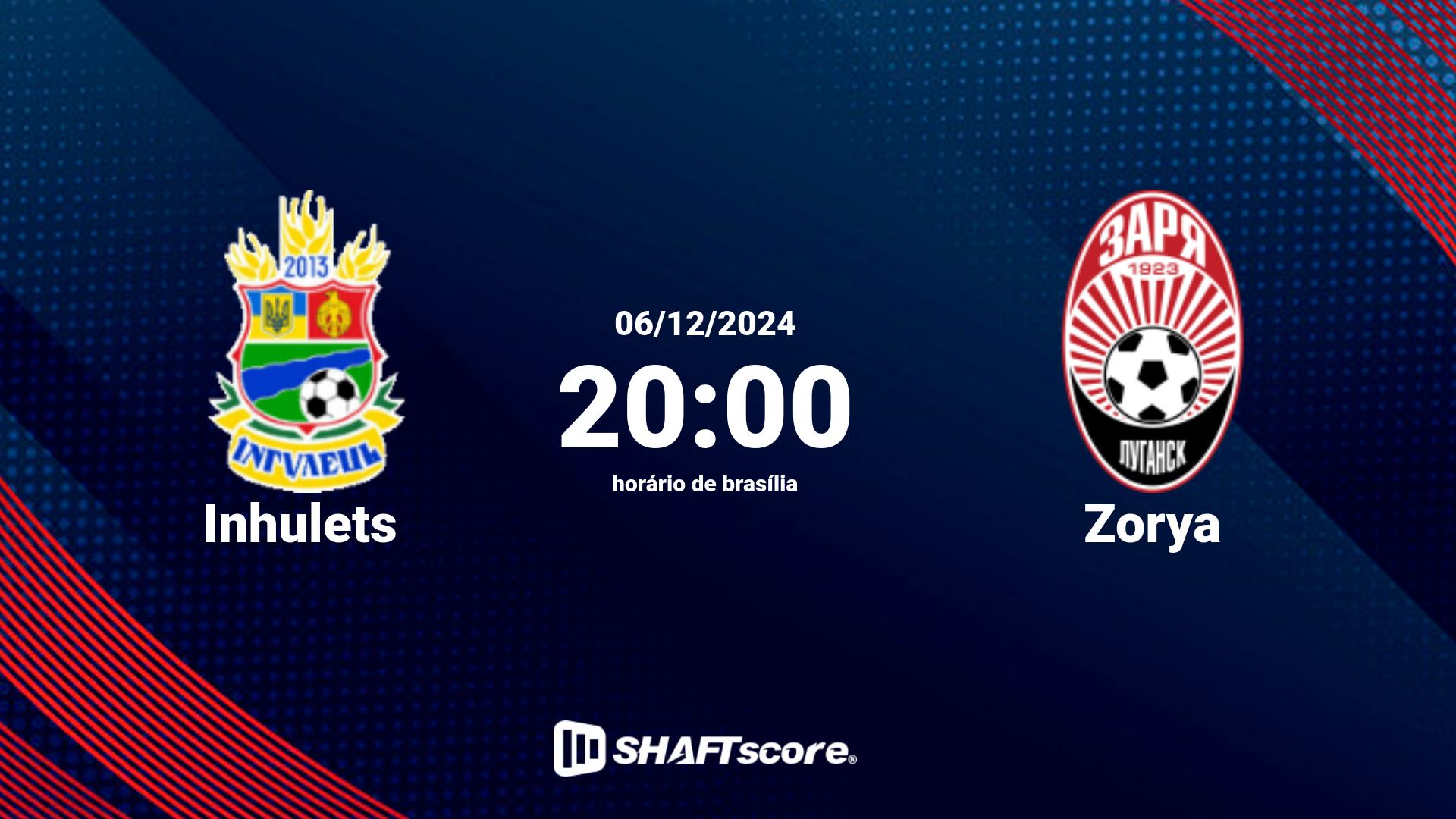 Estatísticas do jogo Inhulets vs Zorya 06.12 20:00