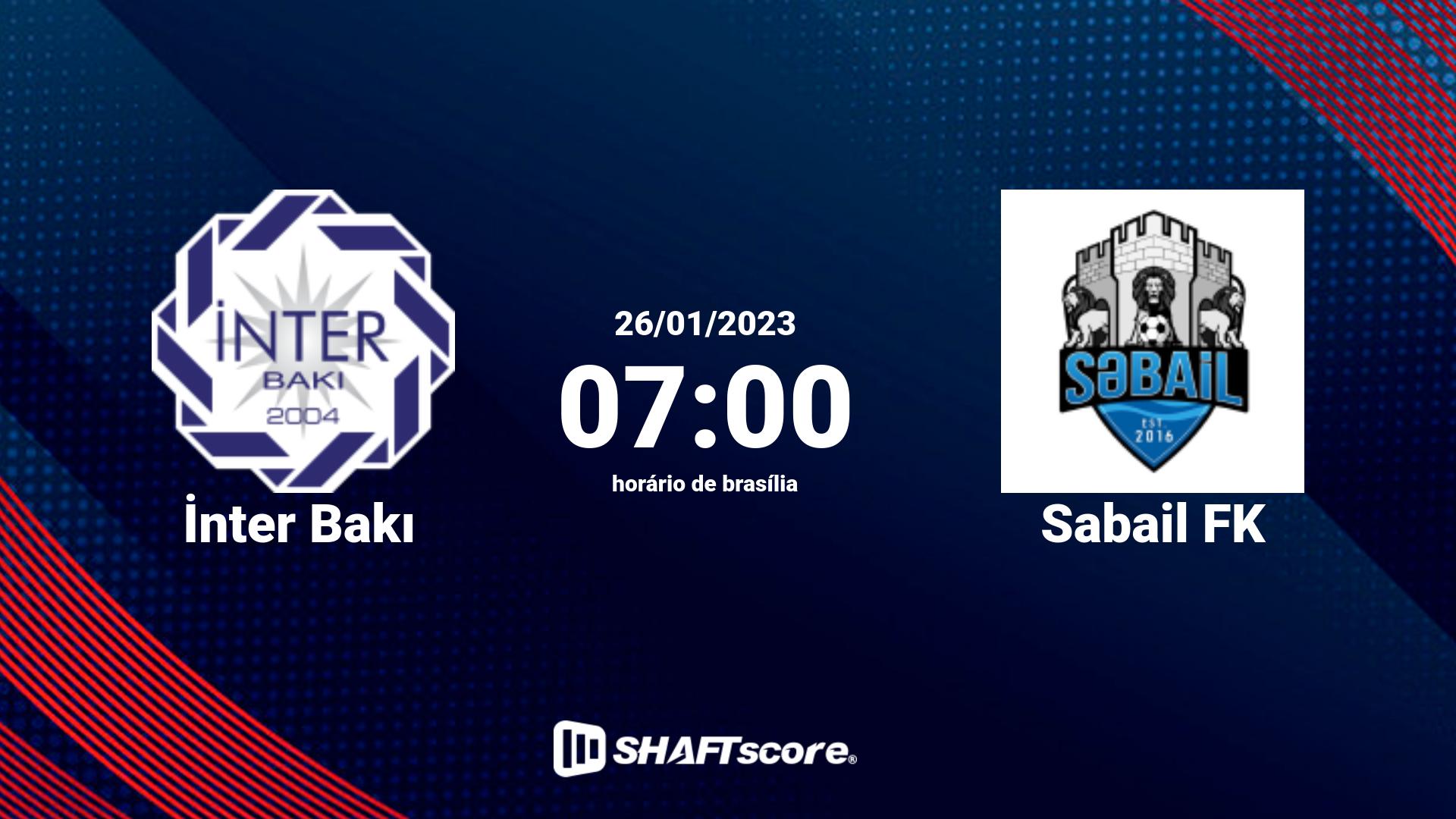 Estatísticas do jogo İnter Bakı vs Sabail FK 26.01 07:00