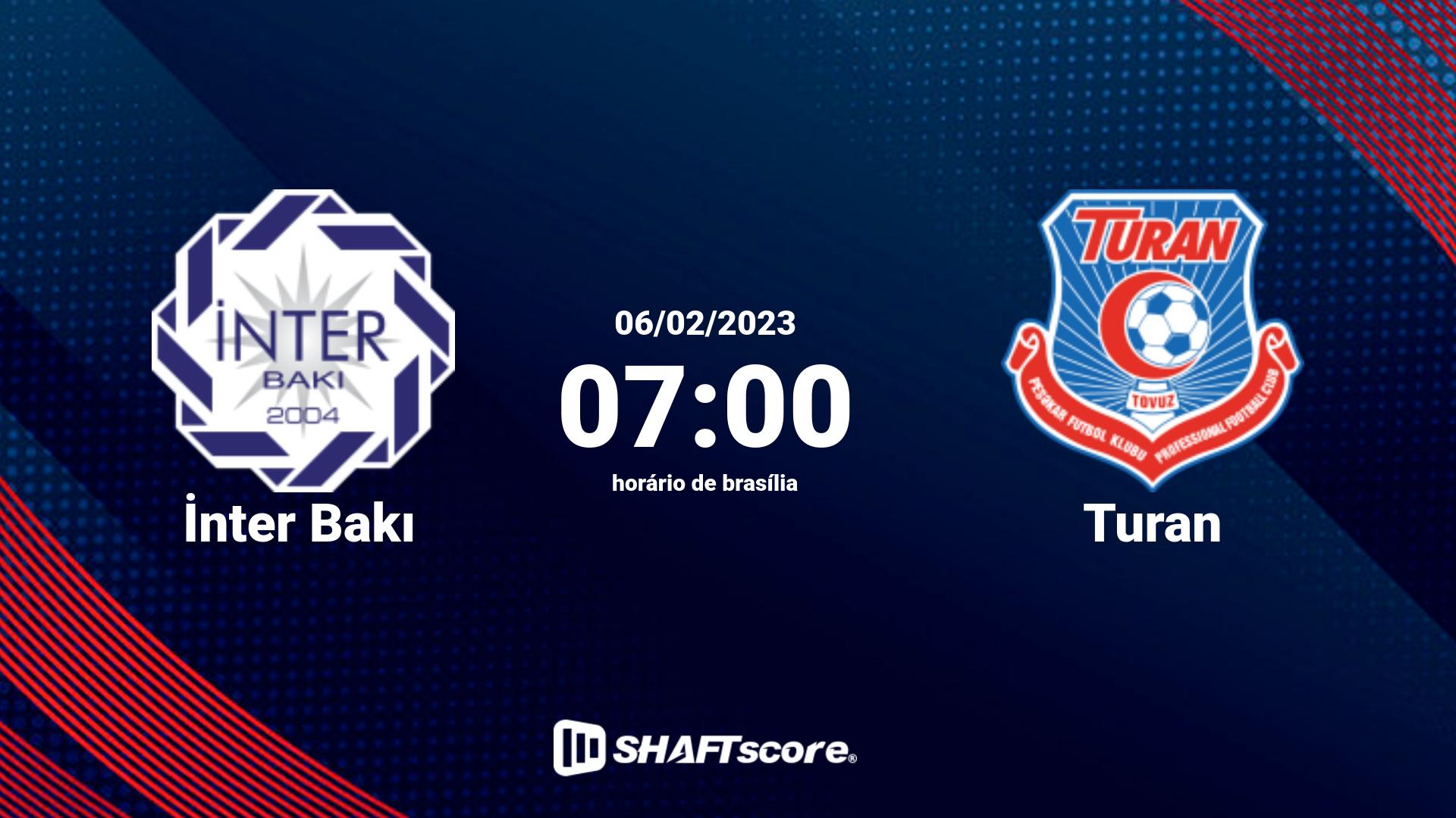 Estatísticas do jogo İnter Bakı vs Turan 06.02 07:00