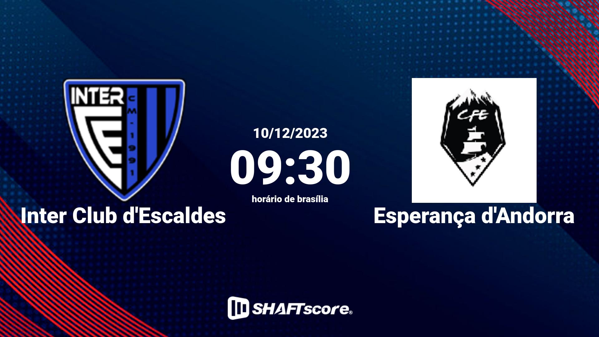 Estatísticas do jogo Inter Club d'Escaldes vs Esperança d'Andorra 10.12 09:30