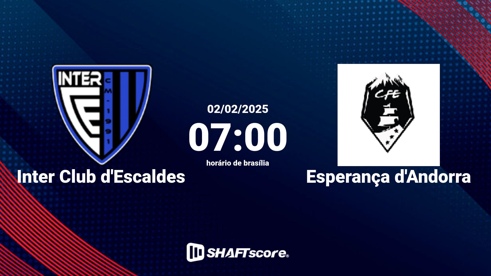 Estatísticas do jogo Inter Club d'Escaldes vs Esperança d'Andorra 02.02 07:00