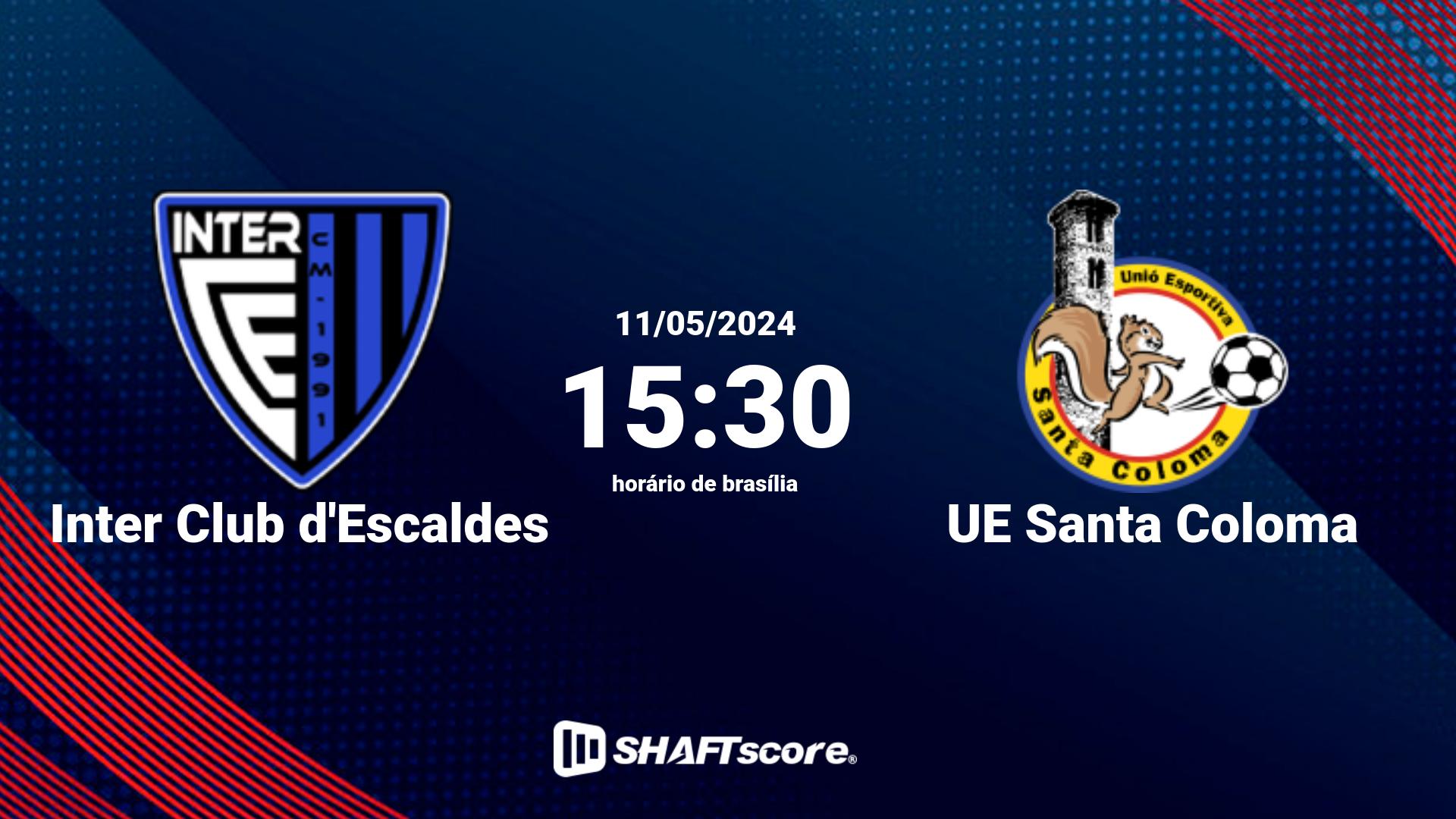 Estatísticas do jogo Inter Club d'Escaldes vs UE Santa Coloma 11.05 15:30