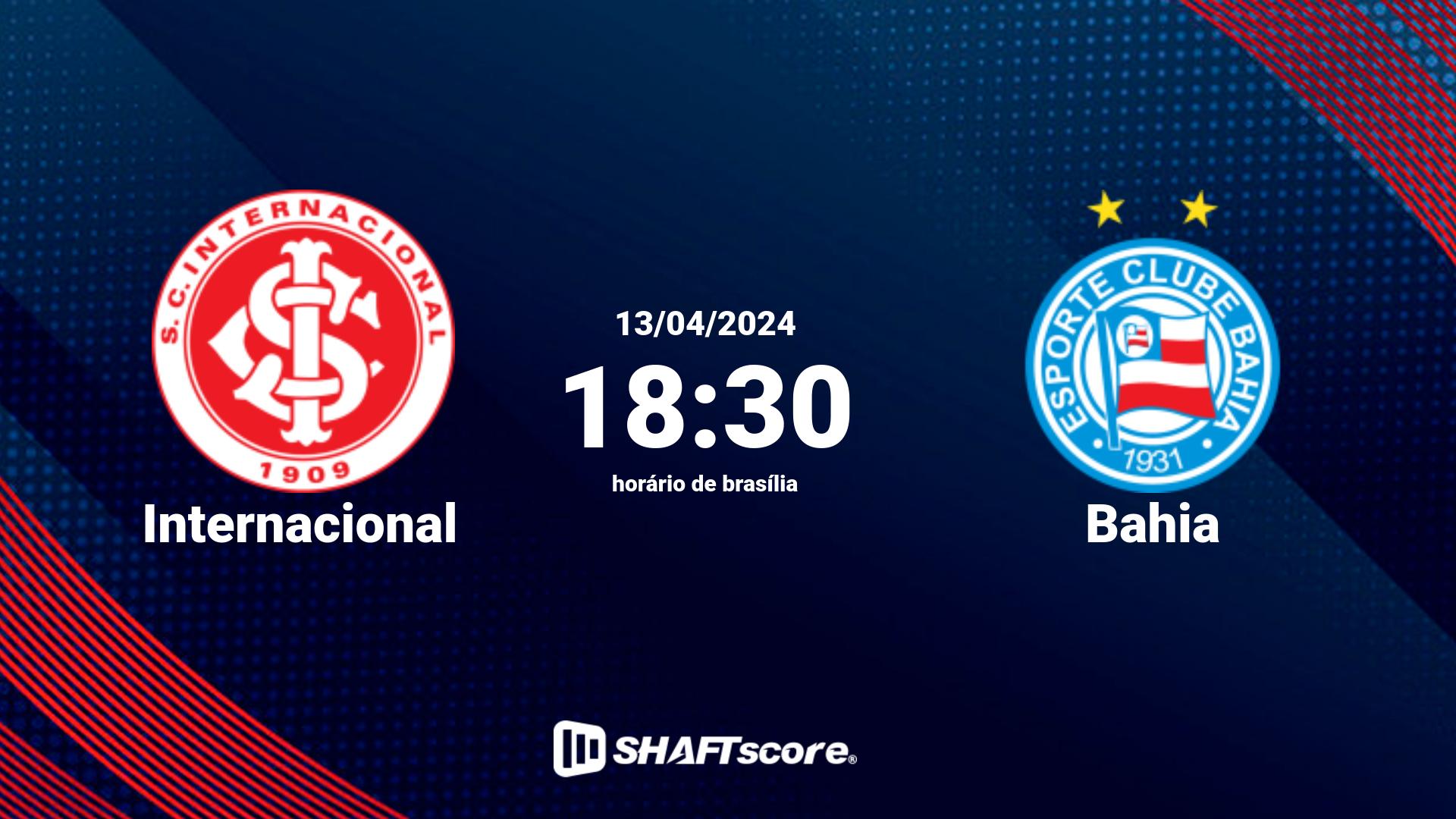 Estatísticas do jogo Internacional vs Bahia 13.04 18:30