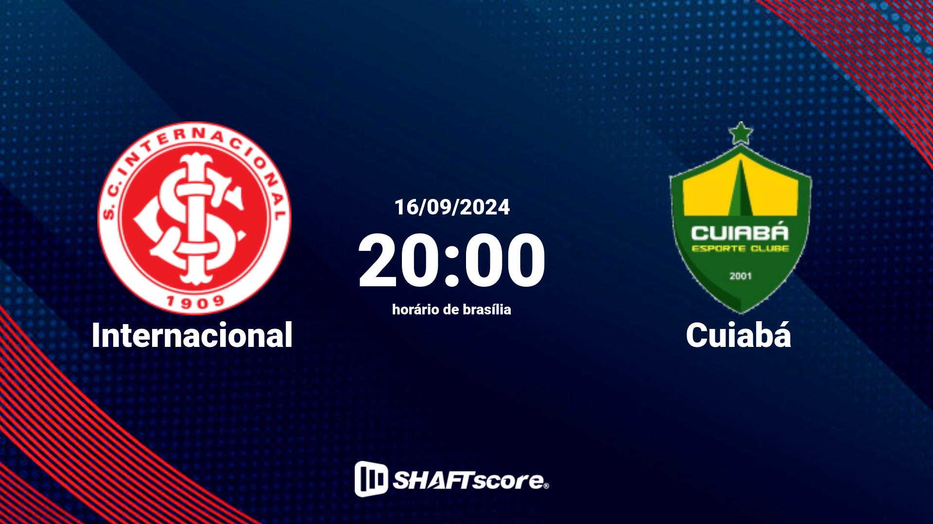 Estatísticas do jogo Internacional vs Cuiabá 16.09 20:00