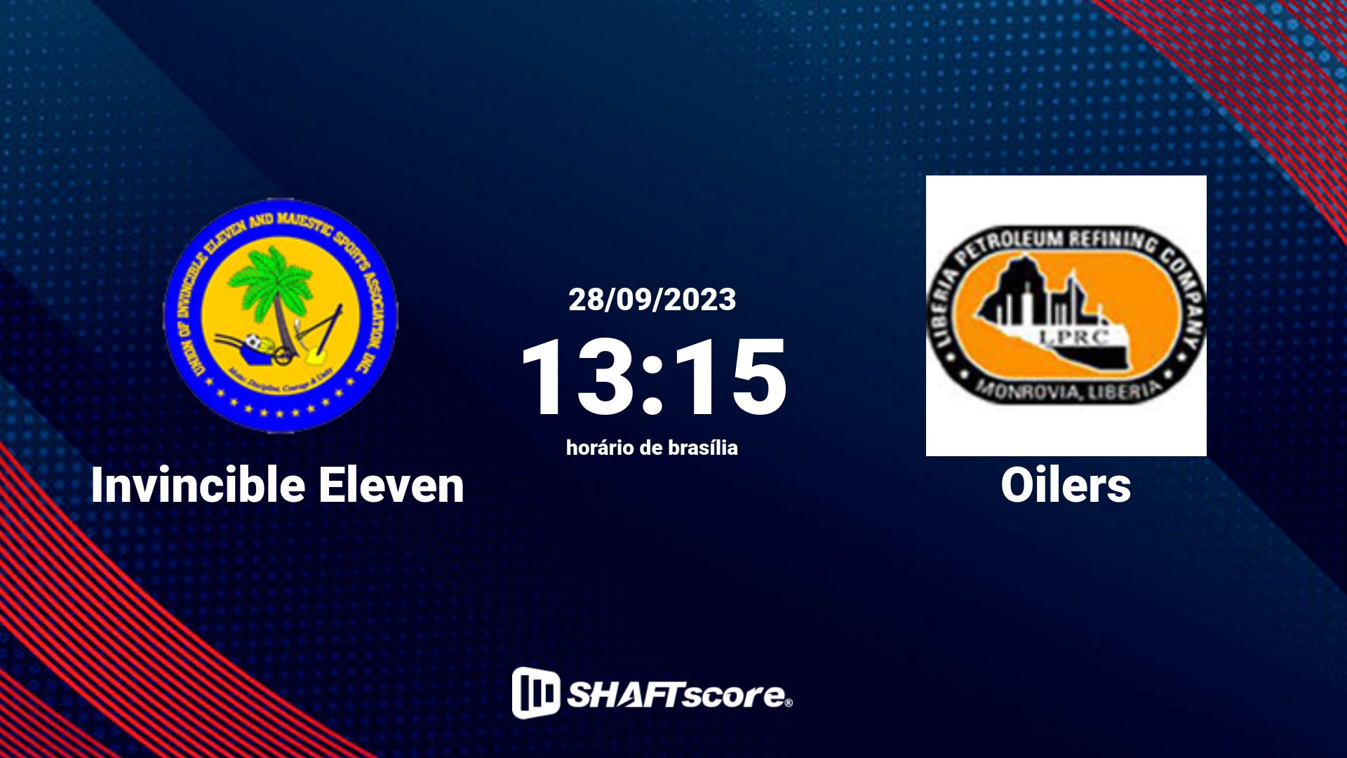 Estatísticas do jogo Invincible Eleven vs Oilers 28.09 13:15